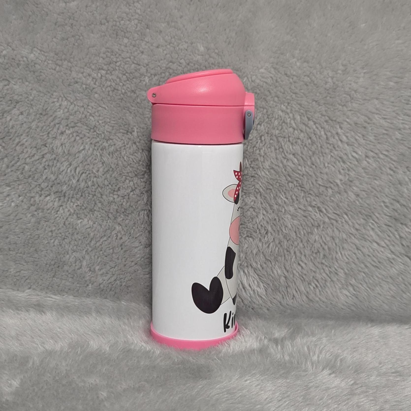 Kids Cow Water Bottle 12oz With Reusable Straw Can Be Personalized