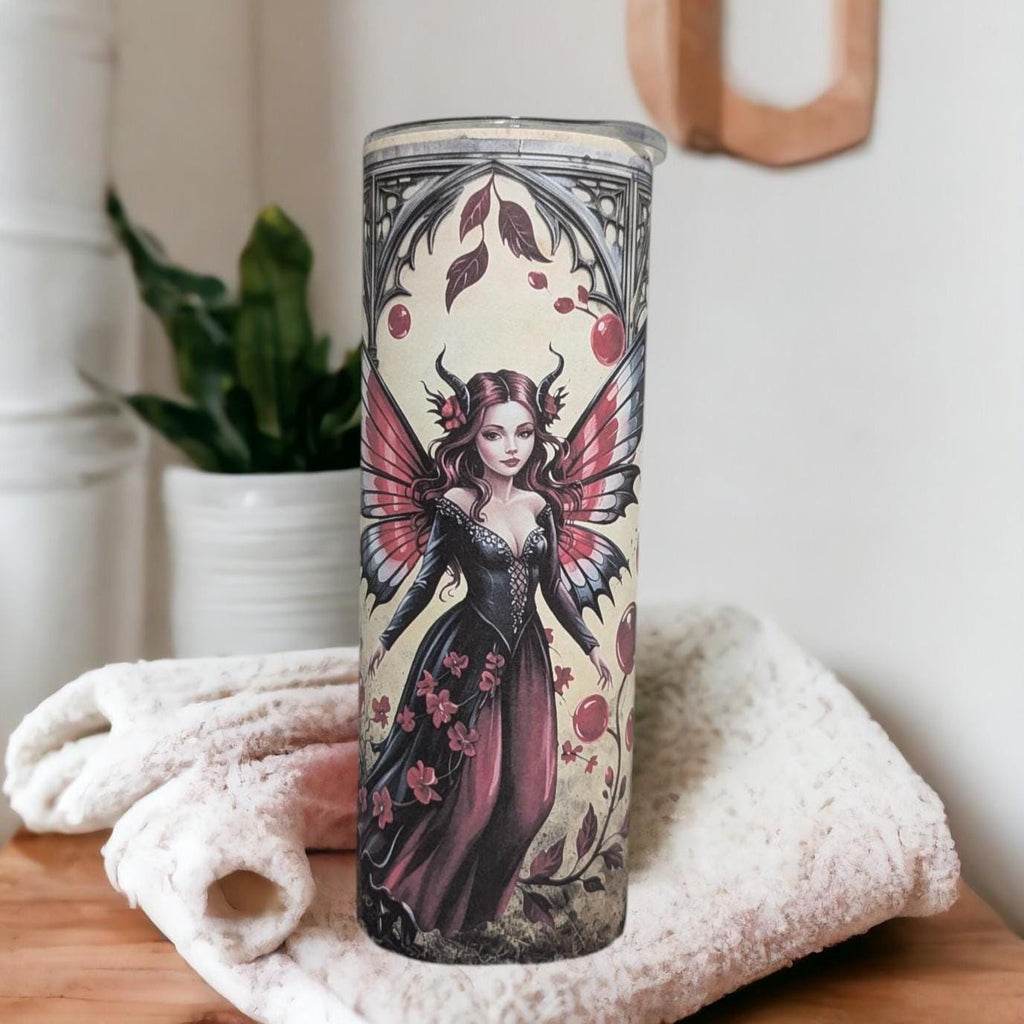 Gothic Halloween Fairy Tumbler 20oz With Reusable Straw, Can Be Personalized