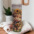 Floral Highland Cow Tumbler 20oz With Reusable Straw, Can Be Personalized