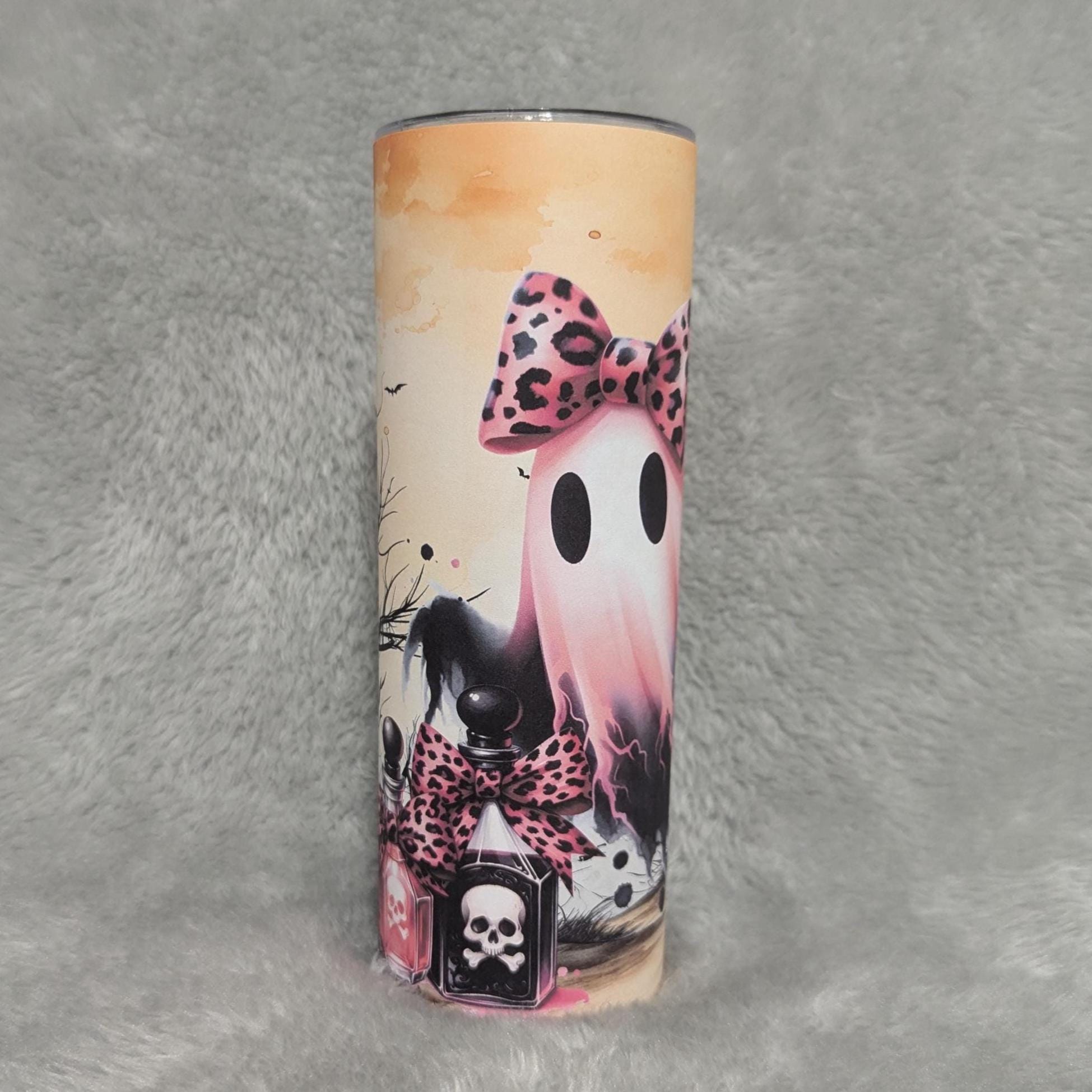 Cute Ghost Tumbler 20oz With Reusable Straw, Can Be Personalized