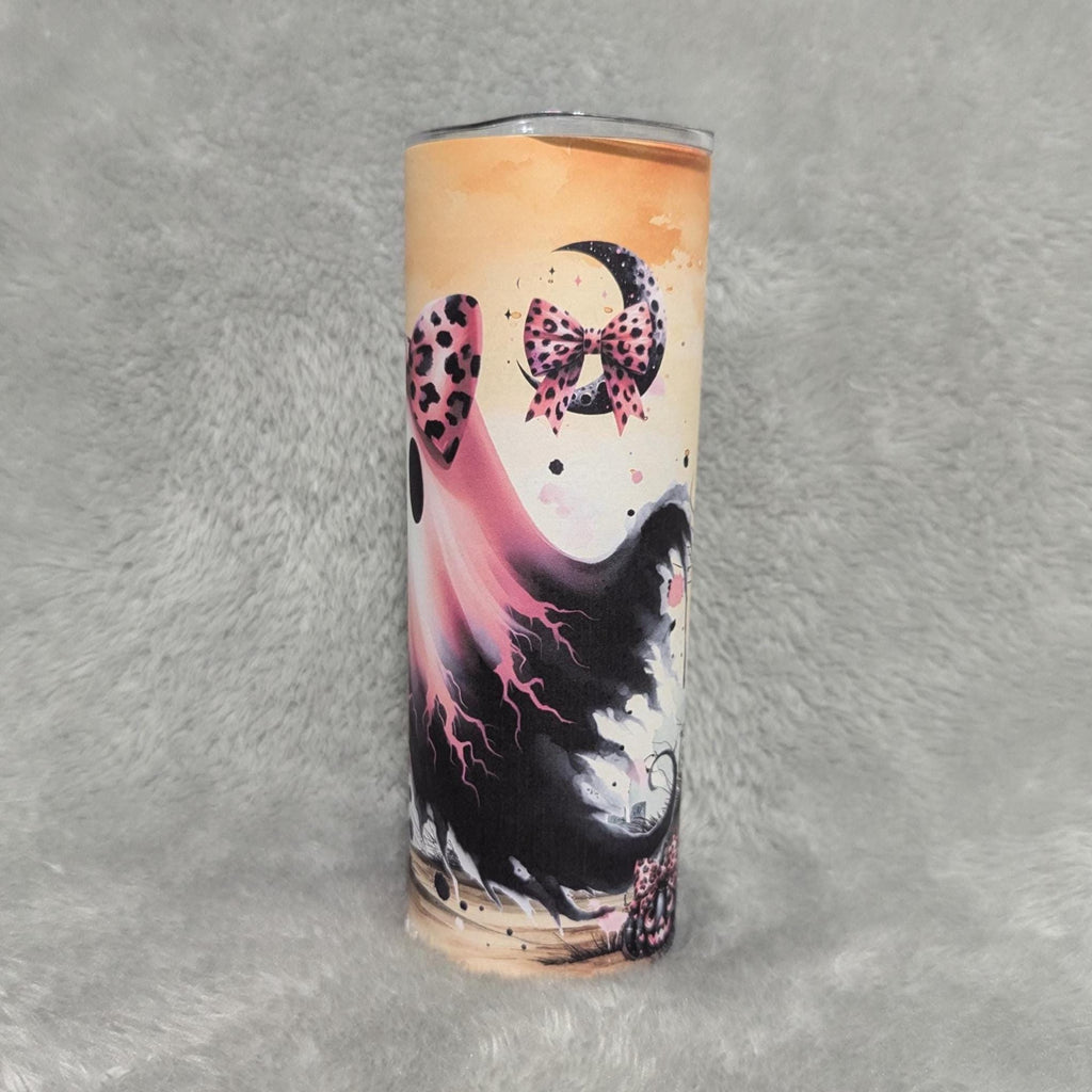 Cute Ghost Tumbler 20oz With Reusable Straw, Can Be Personalized