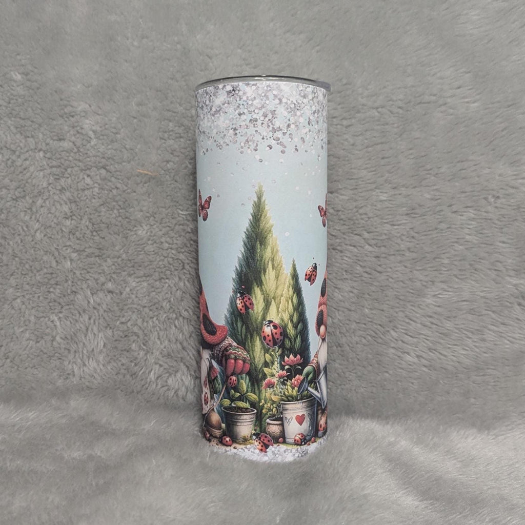 Ladybug Gnome Tumbler 20oz With Reusable Straw, Can Be Personalized