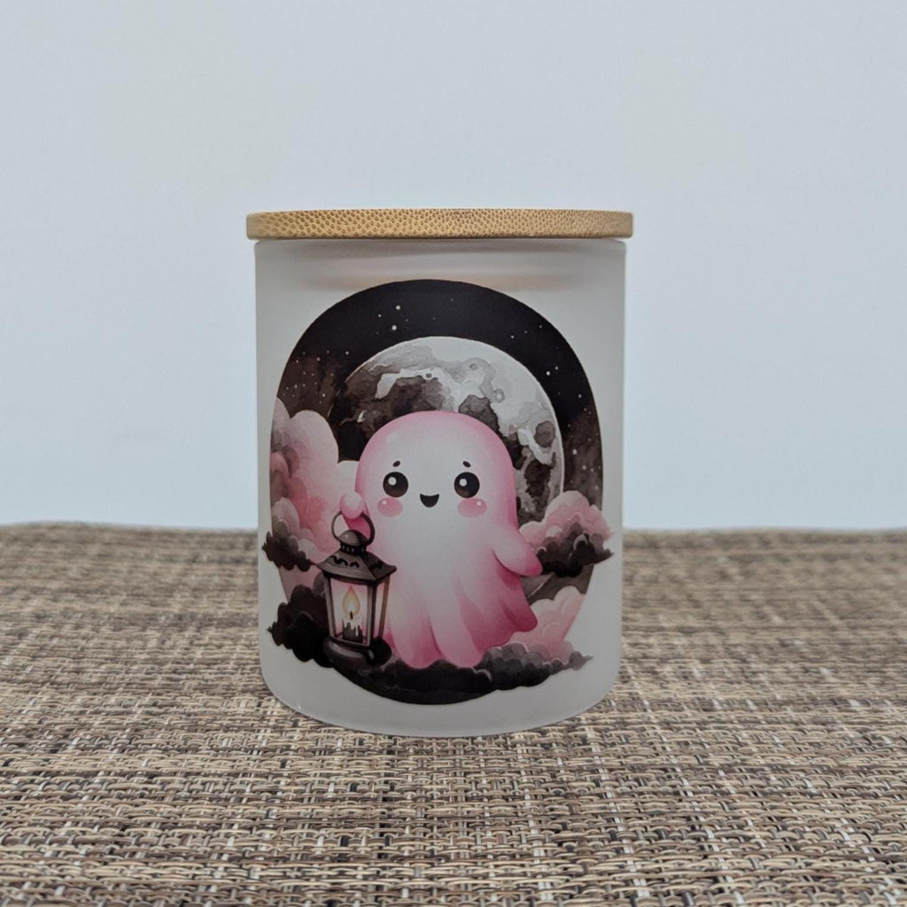 Halloween Ghost Candle Holder With A Battery Operated Flickering Tea Light