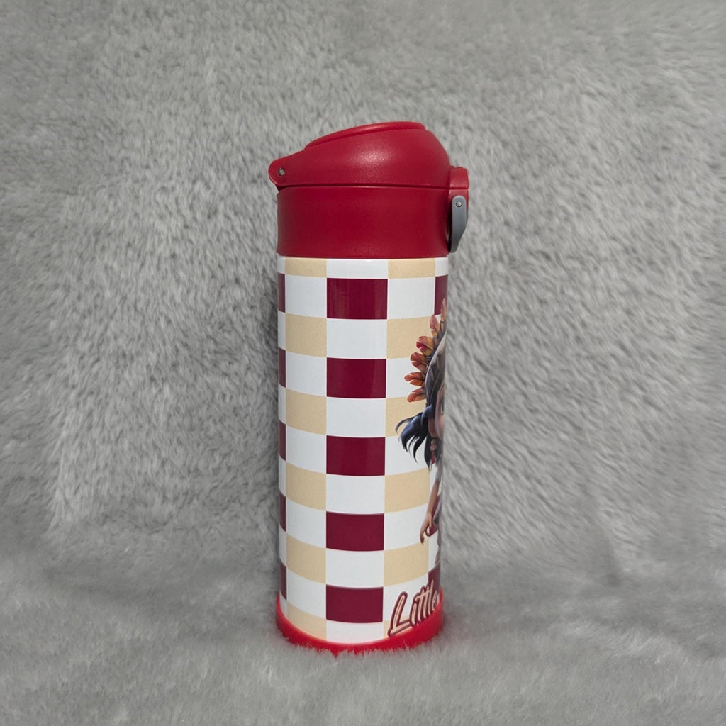 Little Warrior Girl Water Bottle 12oz With Reusable Straw Can Be Personalized