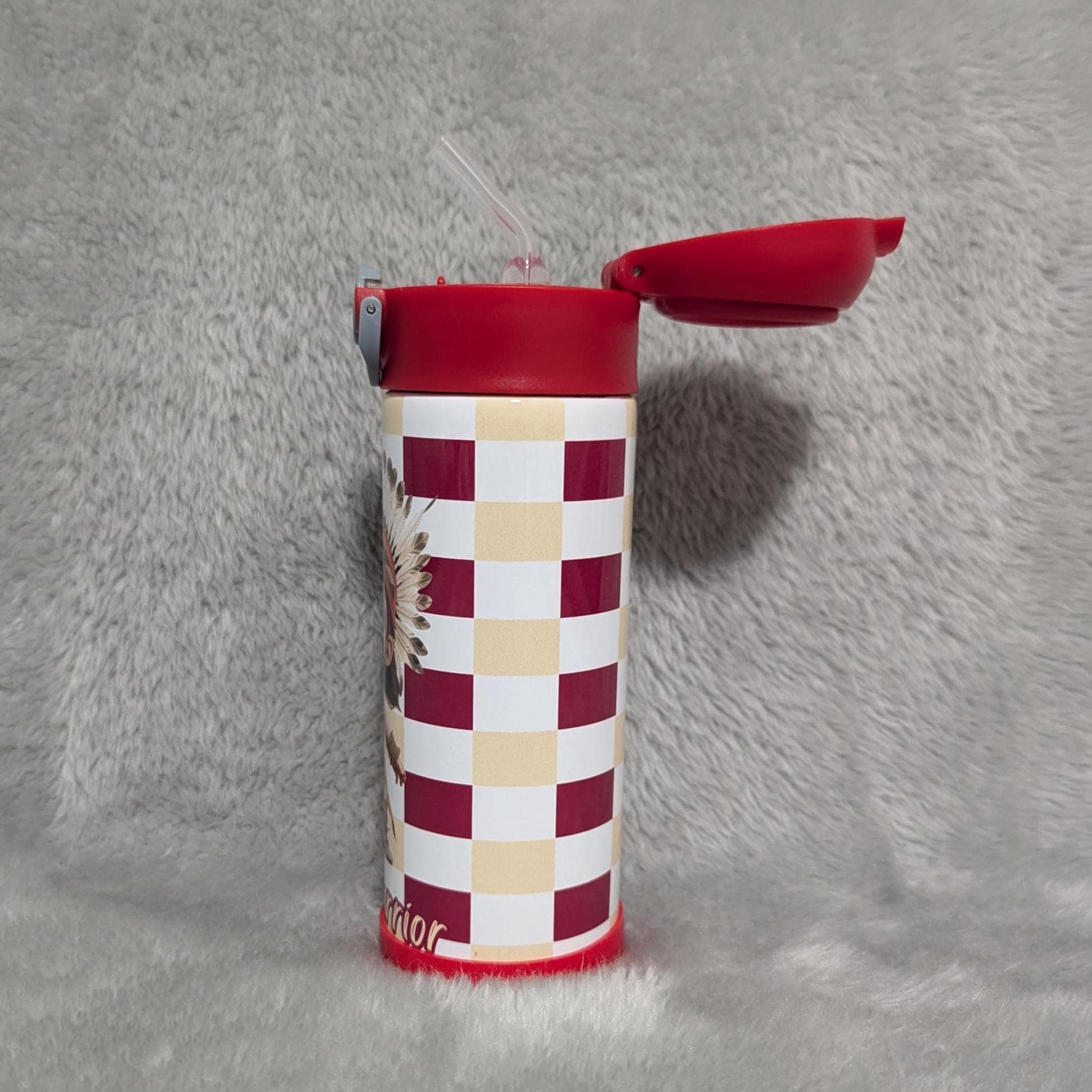 Little Warrior Boy Water Bottle 12oz With Reusable Straw Can Be Personalized