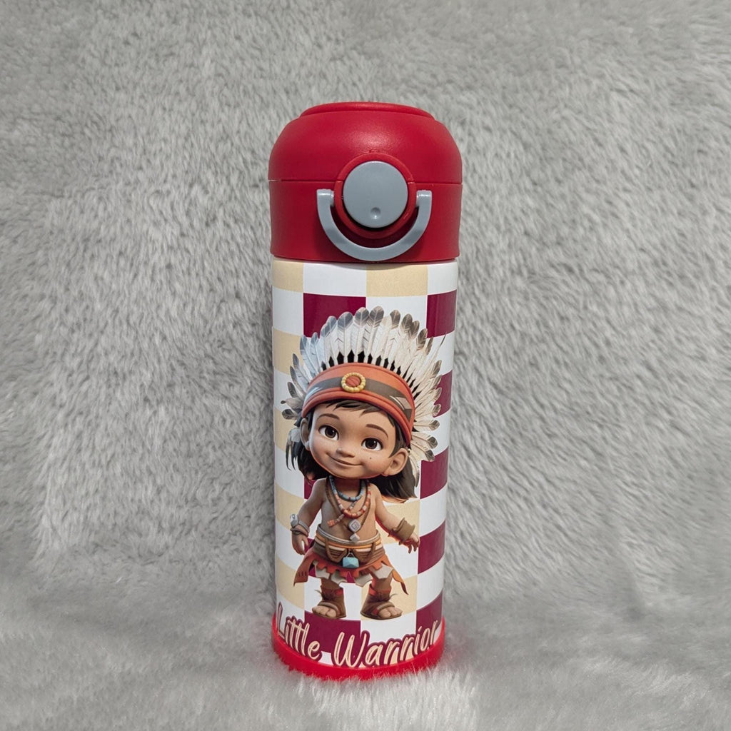 Little Warrior Boy Water Bottle 12oz With Reusable Straw Can Be Personalized