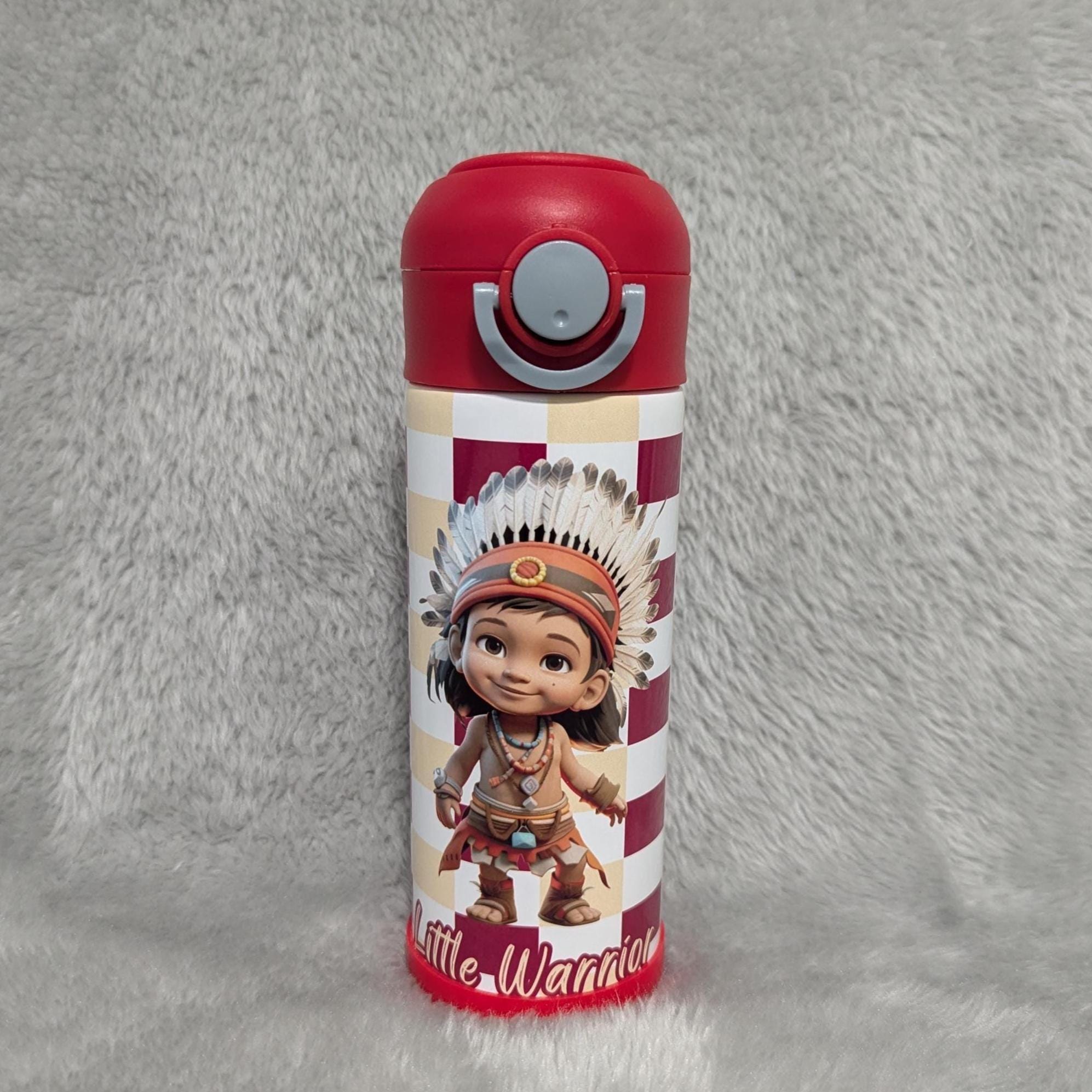 Little Warrior Boy Water Bottle 12oz With Reusable Straw Can Be Personalized