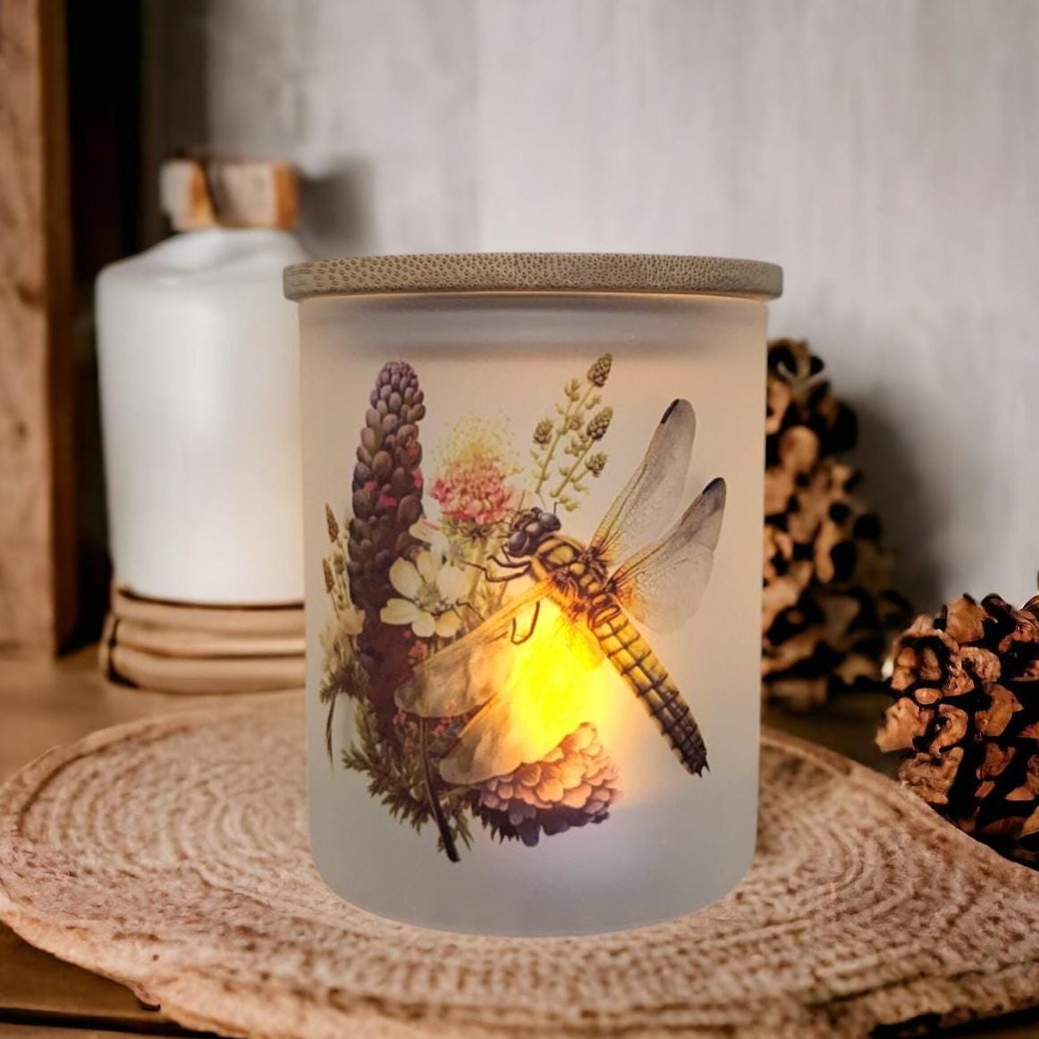 Dragonfly Candle Holder With A Battery Operated Flickering Tea Light