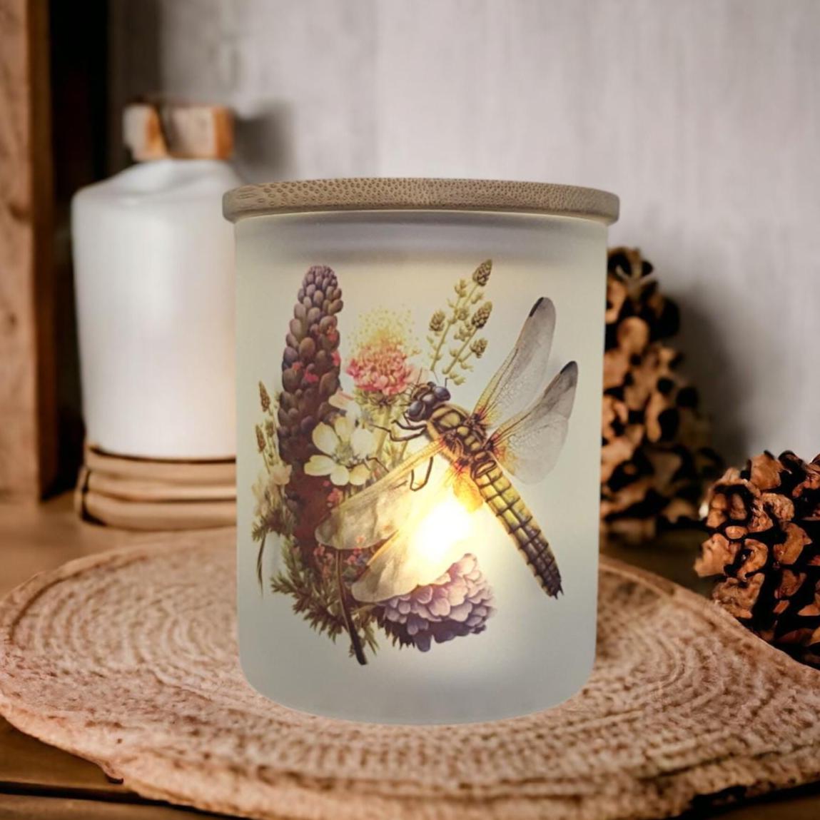 Dragonfly Candle Holder With A Battery Operated Flickering Tea Light