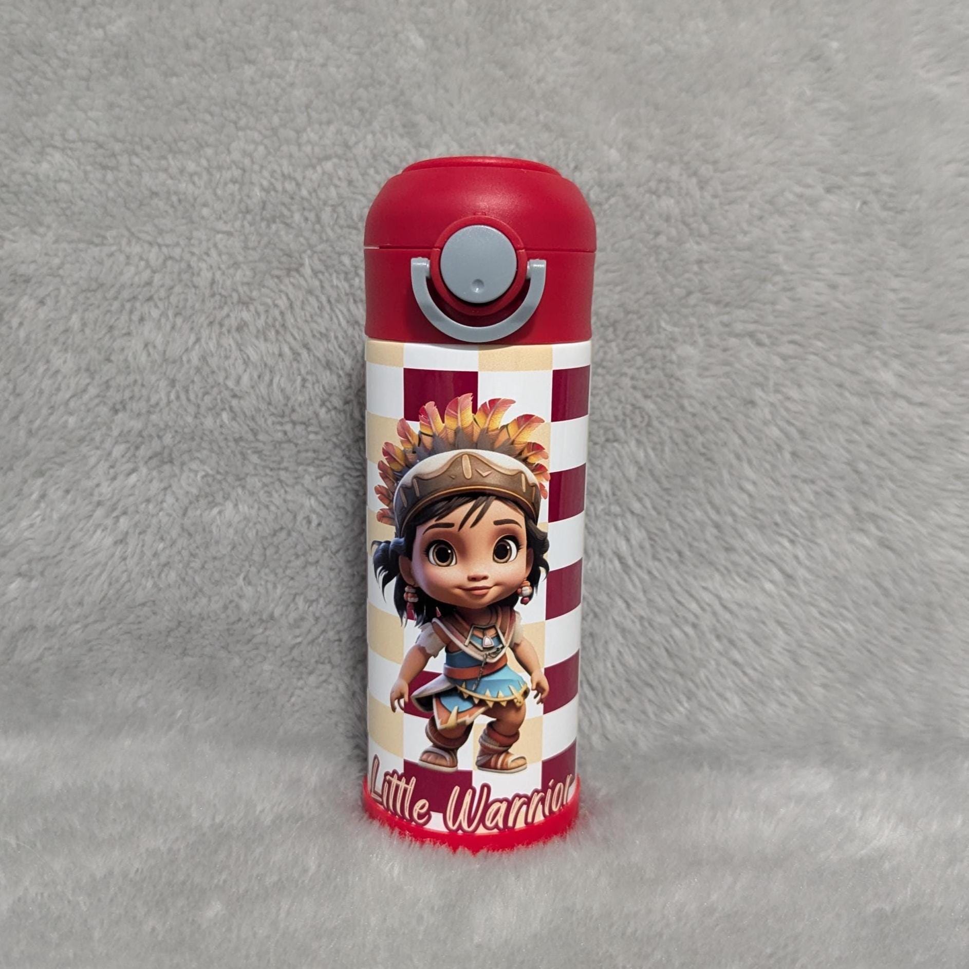 Little Warrior Girl Water Bottle 12oz With Reusable Straw Can Be Personalized