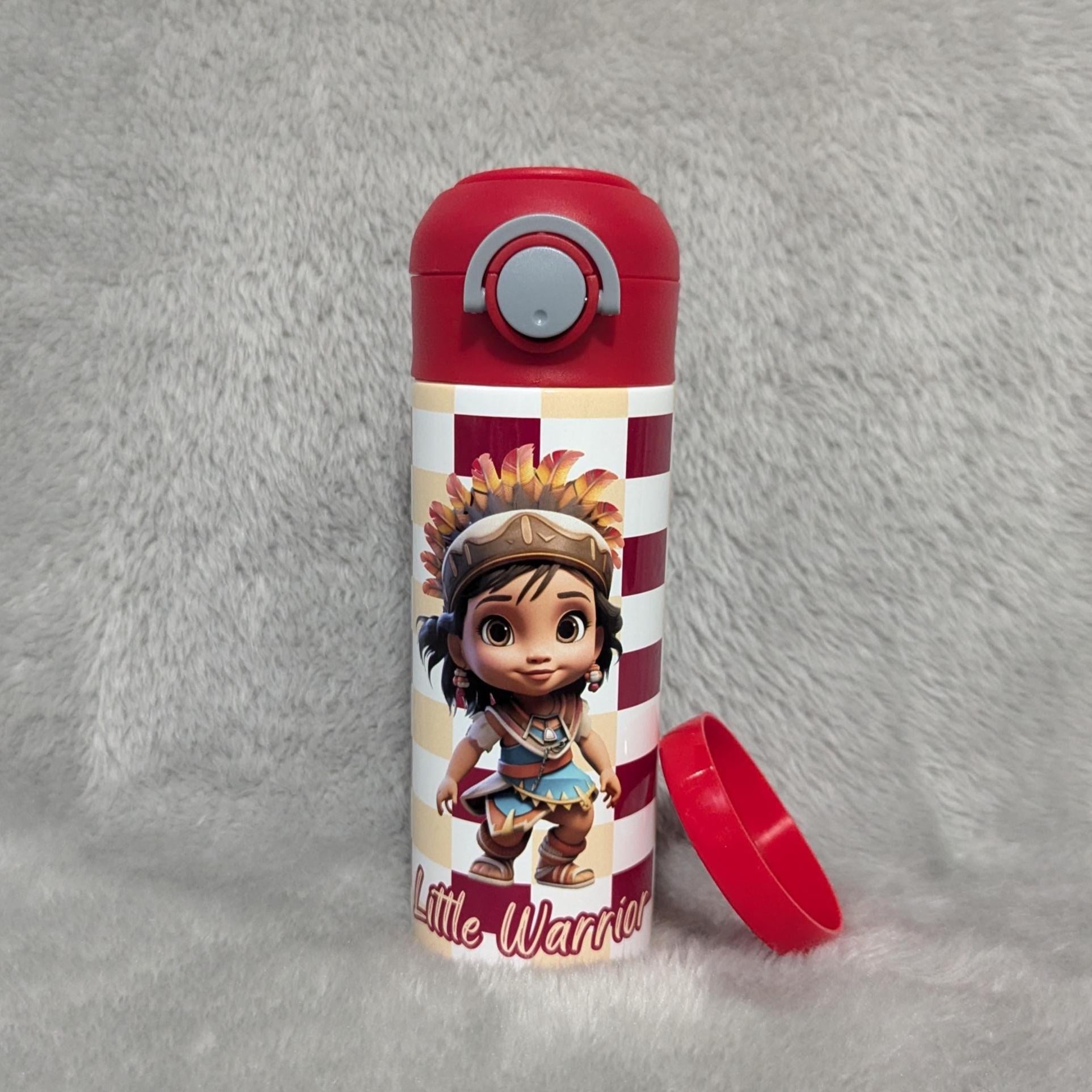 Little Warrior Girl Water Bottle 12oz With Reusable Straw Can Be Personalized