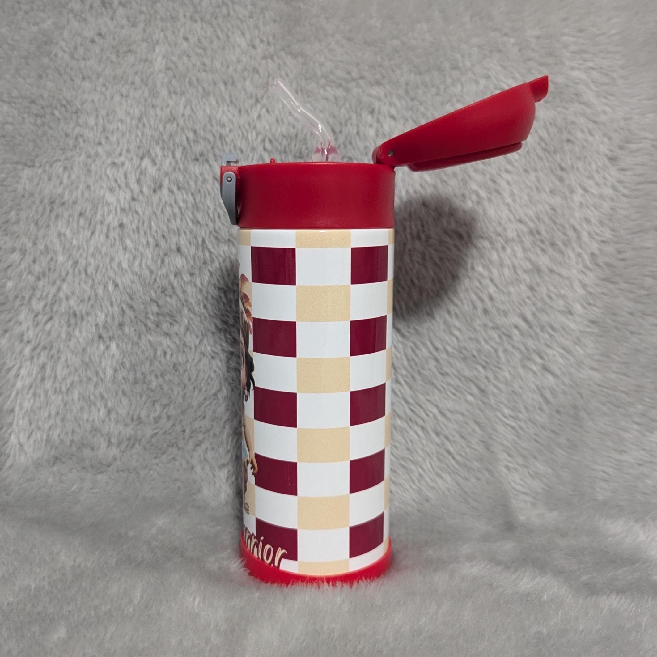 Little Warrior Girl Water Bottle 12oz With Reusable Straw Can Be Personalized