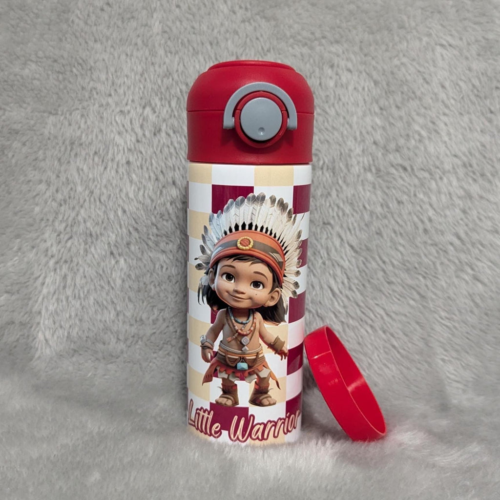 Little Warrior Boy Water Bottle 12oz With Reusable Straw Can Be Personalized