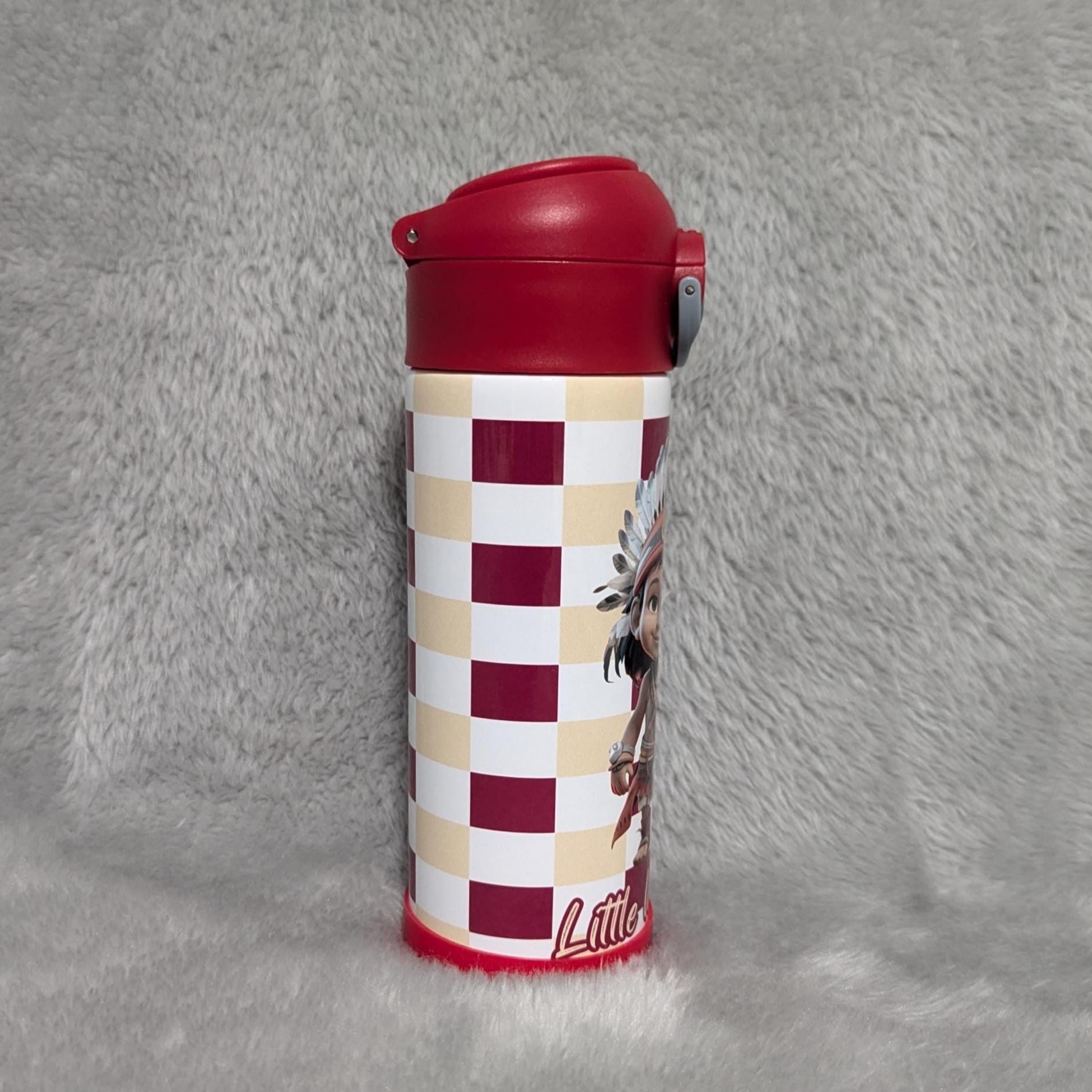 Little Warrior Boy Water Bottle 12oz With Reusable Straw Can Be Personalized