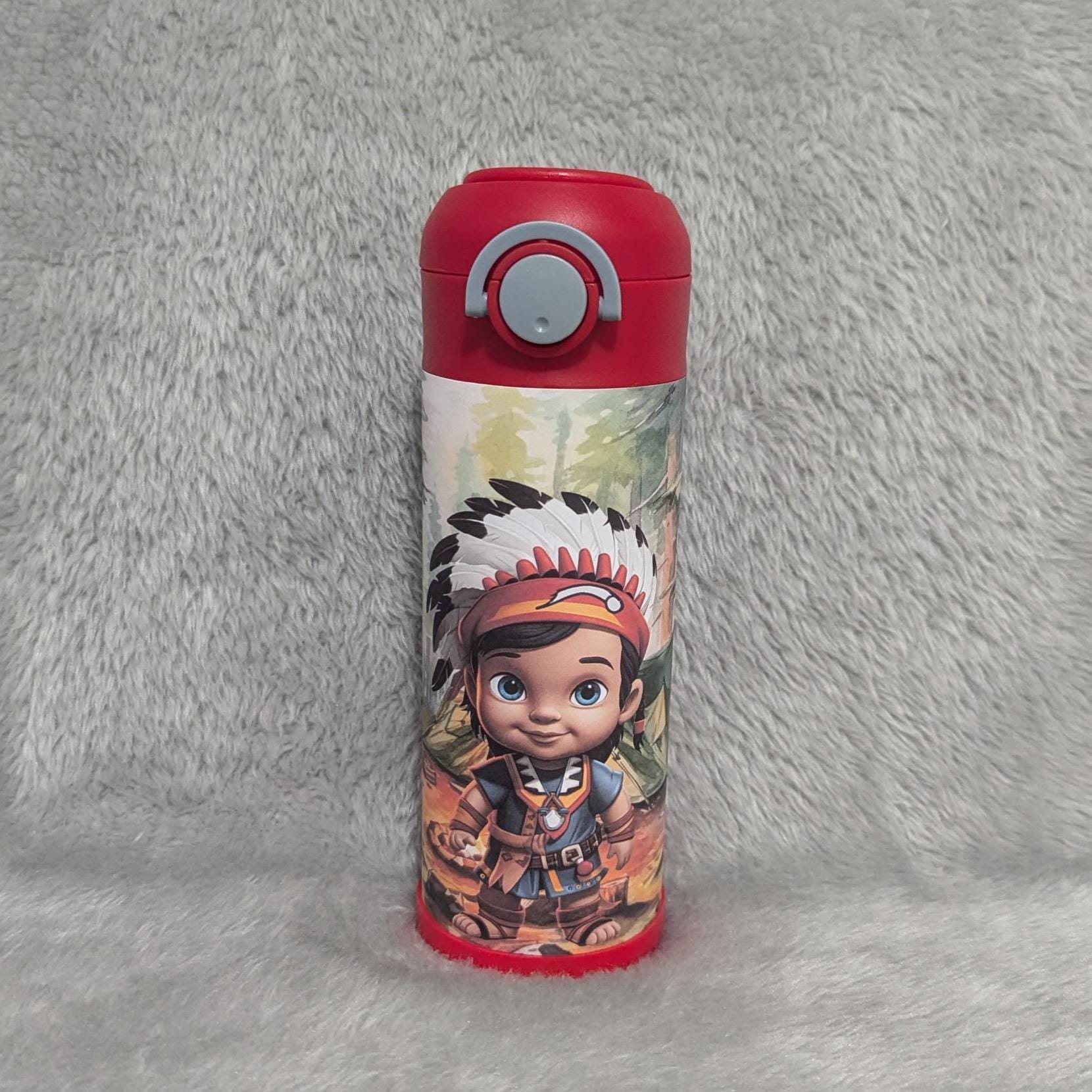 Kids Boy Indian Water Bottle 12oz With Reusable Straw Can Be Personalized