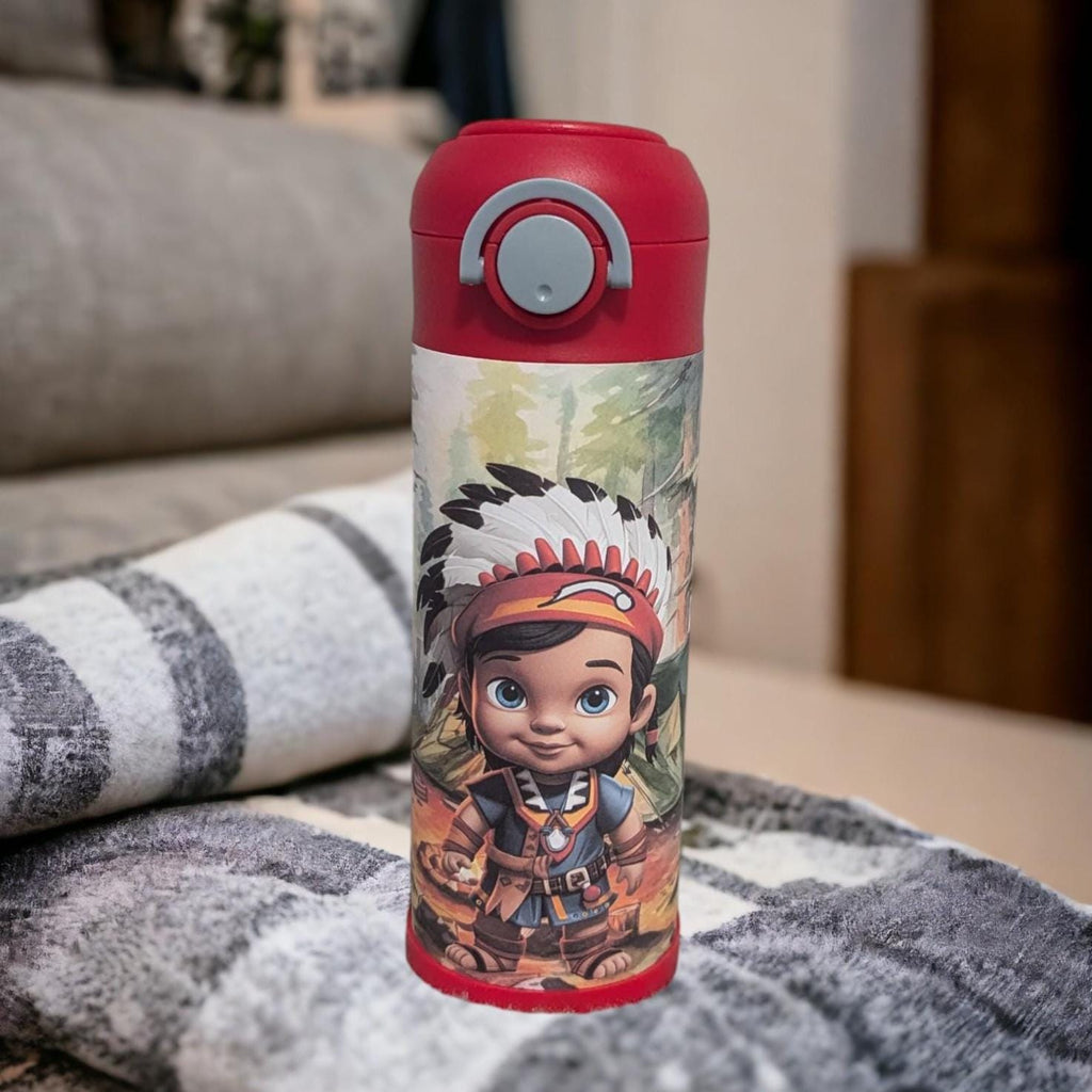 Kids Boy Indian Water Bottle 12oz With Reusable Straw Can Be Personalized