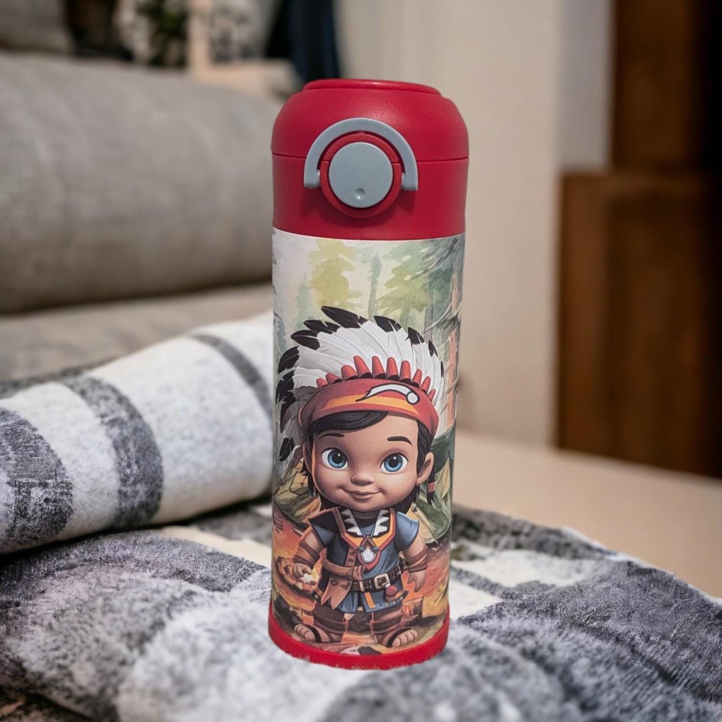 Kids Boy Indian Water Bottle 12oz With Reusable Straw Can Be Personalized