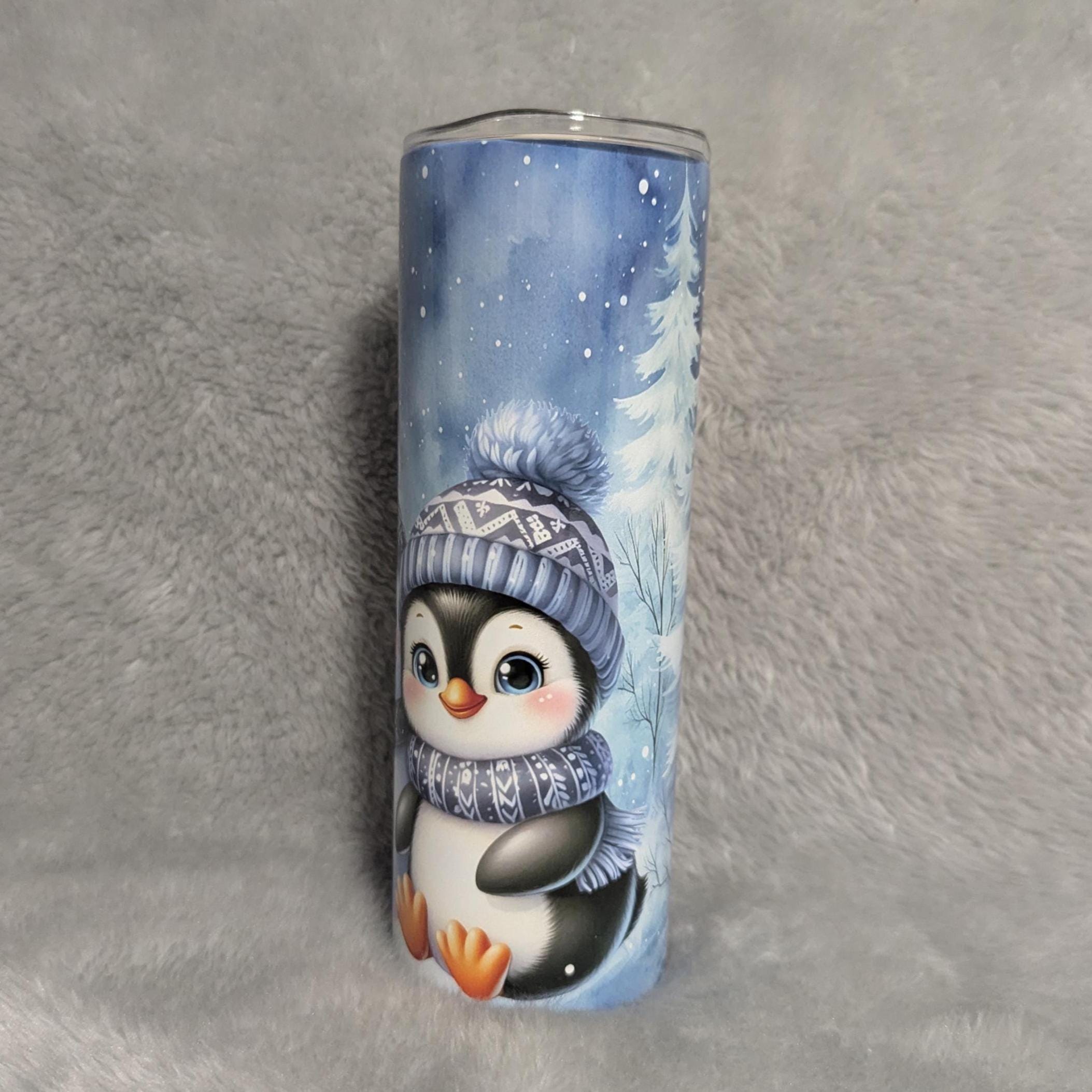 Festive Snowman and Penguin Tumbler Can Be Personalized - For Hot Or Cold Drinks, Includes A Reusable Straw, Christmas Party Gift
