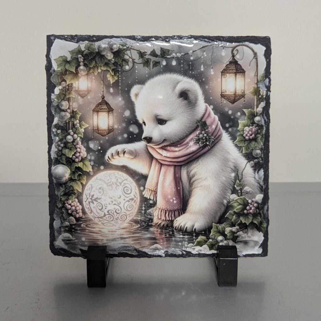 Cute Polar Bear Slate Picture With Display Legs