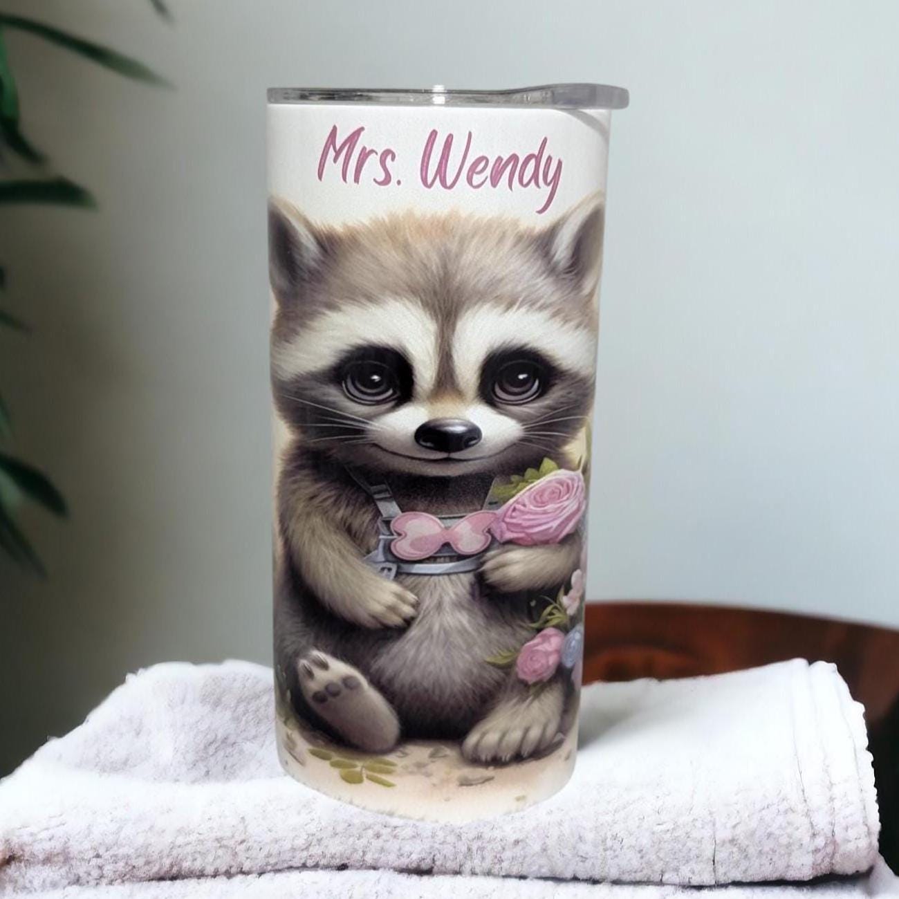 Kids Raccoon Tumbler with Lid and Straw, Great For Home or On The Go, Raccoon Lover Gift, Fun Cup For Kids, Can Be Personalized Kids Cup