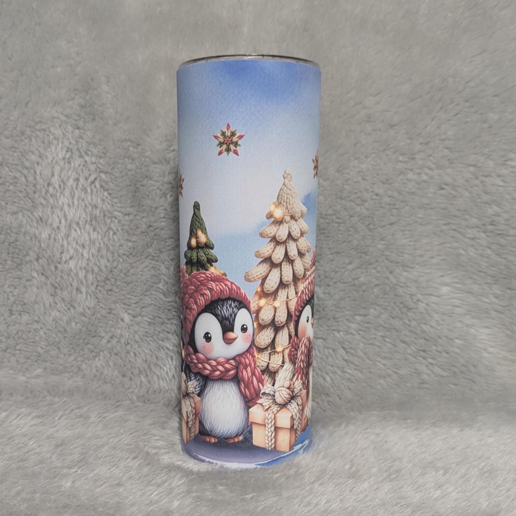 Faux Yarn Christmas Penguin Tumbler Can Be Personalized, Includes A Reusable Straw,  For Hot Or Cold Drinks, Christmas Party Gift