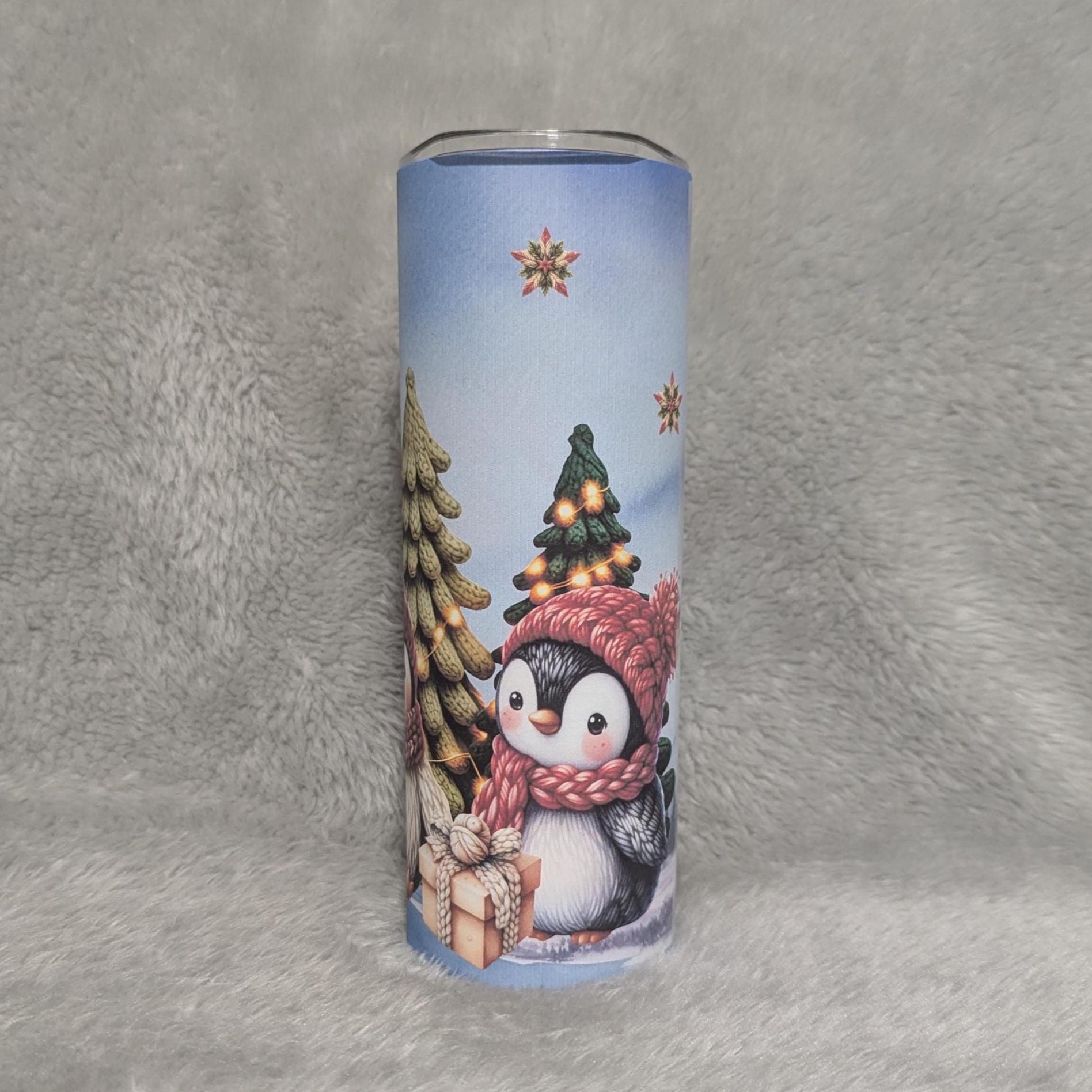 Faux Yarn Christmas Penguin Tumbler Can Be Personalized, Includes A Reusable Straw,  For Hot Or Cold Drinks, Christmas Party Gift