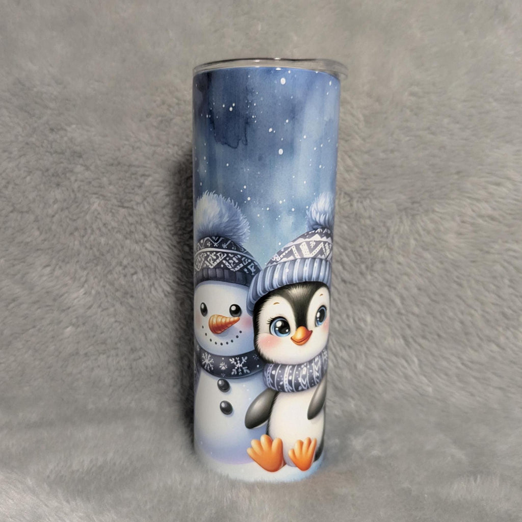Festive Snowman and Penguin Tumbler Can Be Personalized - For Hot Or Cold Drinks, Includes A Reusable Straw, Christmas Party Gift