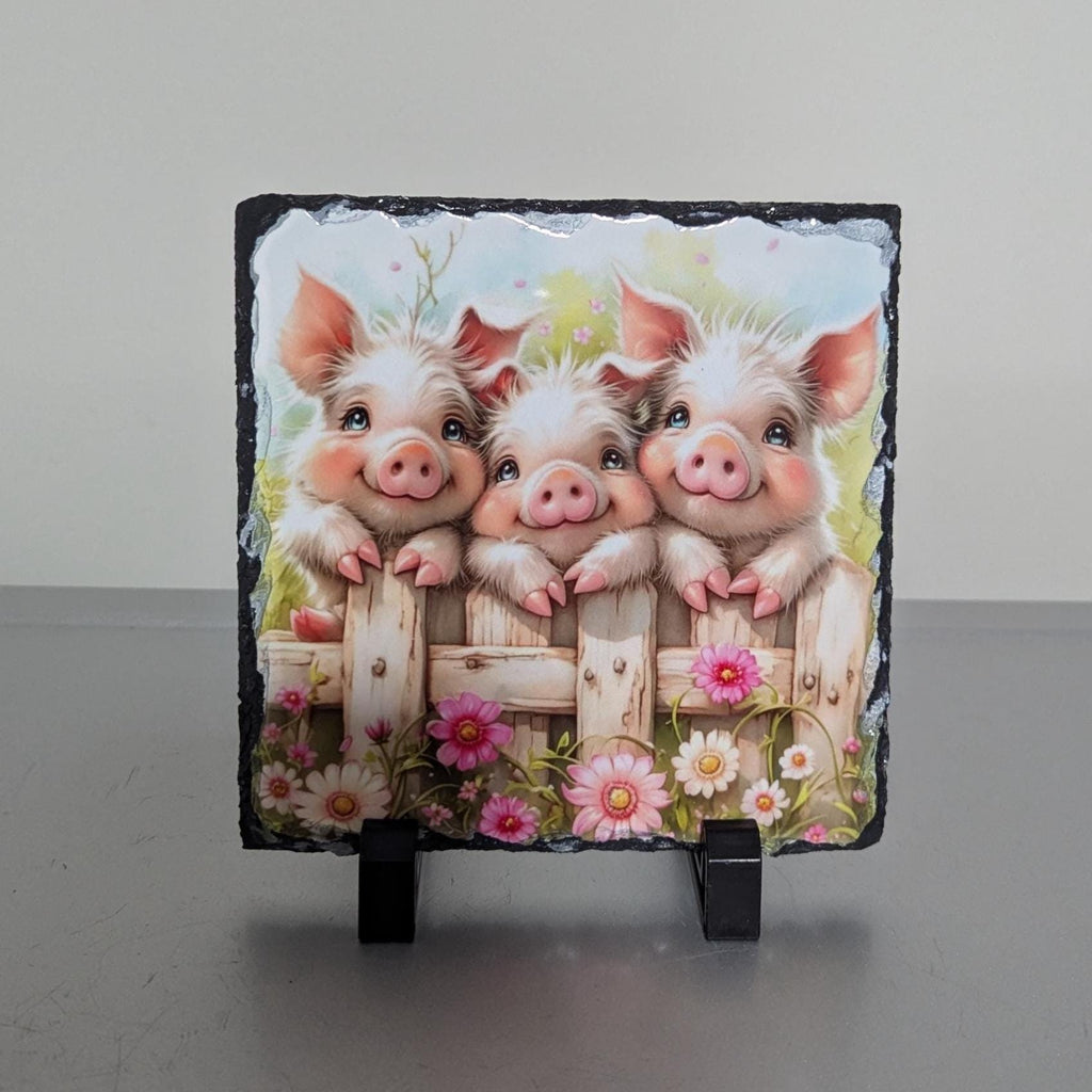 Slate Pig Picture With Piglets Includes Display Legs