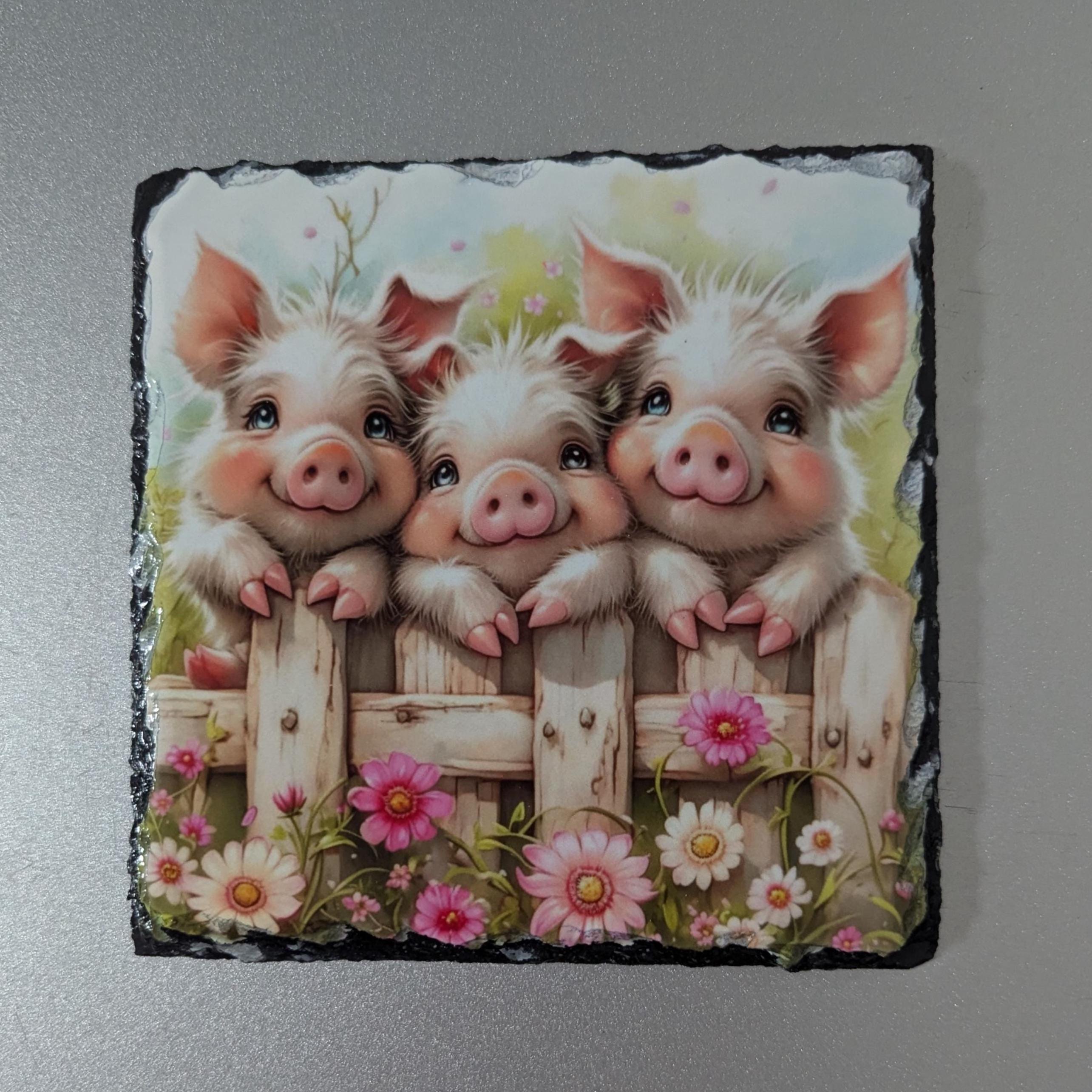 Slate Pig Picture With Piglets Includes Display Legs