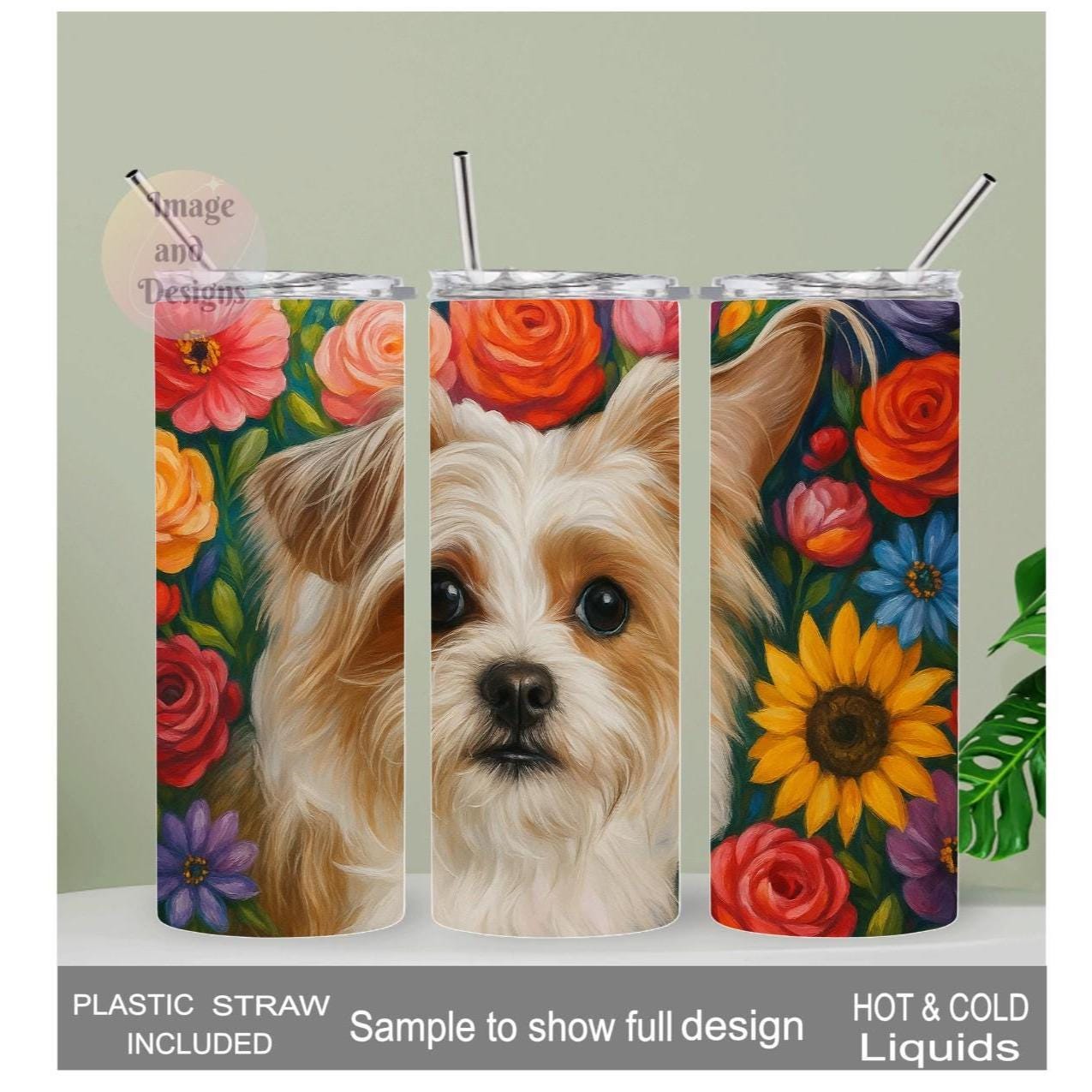 Shihtzu Terrier Breed Dog Tumbler With A Flower Design, Dog Lover Tumbler, Great Gift For Dog Lover, Gift For Pet Owner