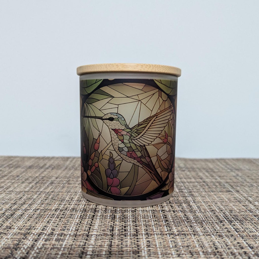 Stained Glass Hummingbird Candle Holder With A Battery Operated Flickering Tea Light