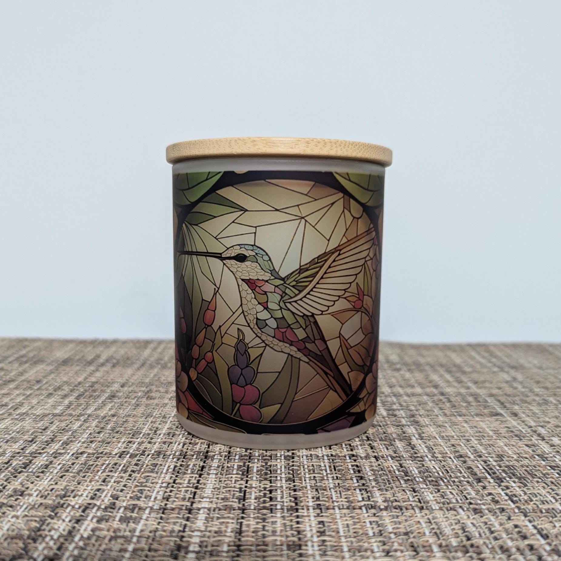 Stained Glass Hummingbird Candle Holder With A Battery Operated Flickering Tea Light