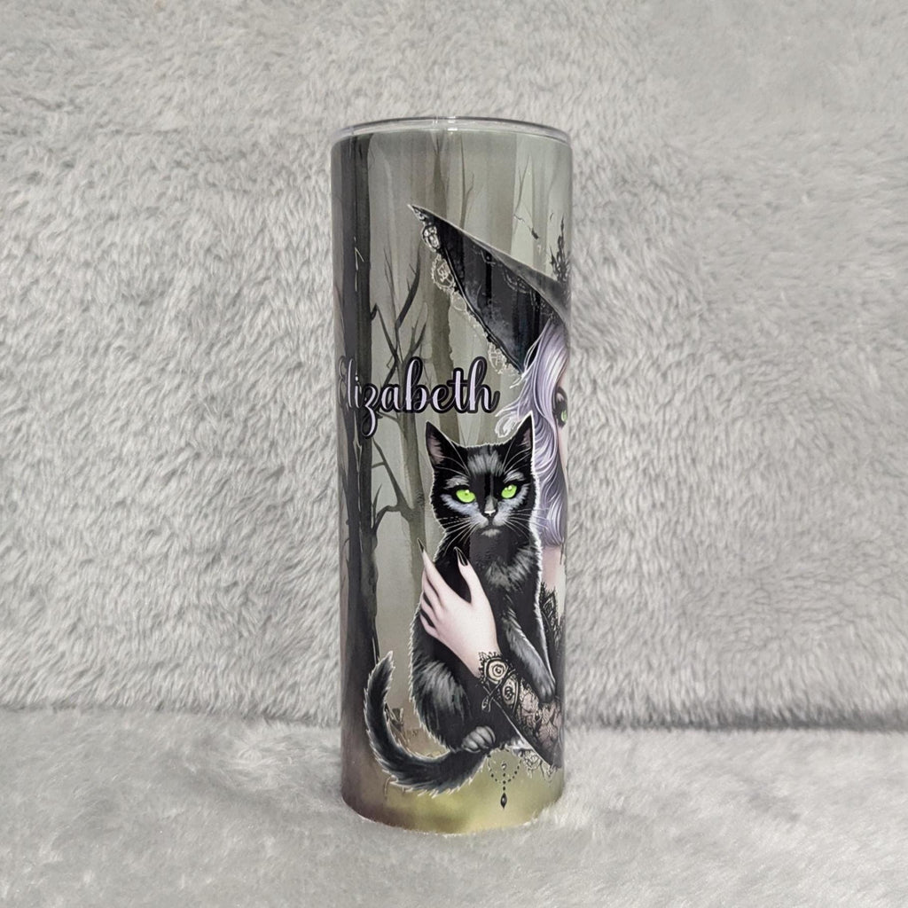 Witch With Black Cat Tumbler Can Be Personalized, Halloween Gift, Gift For Her, 20oz Tumbler With Reusable Straw, Hot Or Cold Beverages