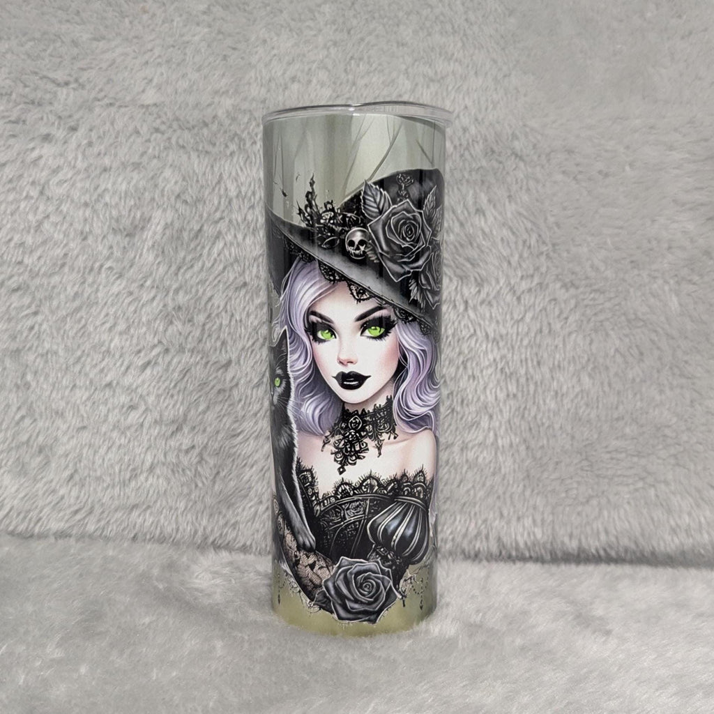 Witch With Black Cat Tumbler Can Be Personalized, Halloween Gift, Gift For Her, 20oz Tumbler With Reusable Straw, Hot Or Cold Beverages