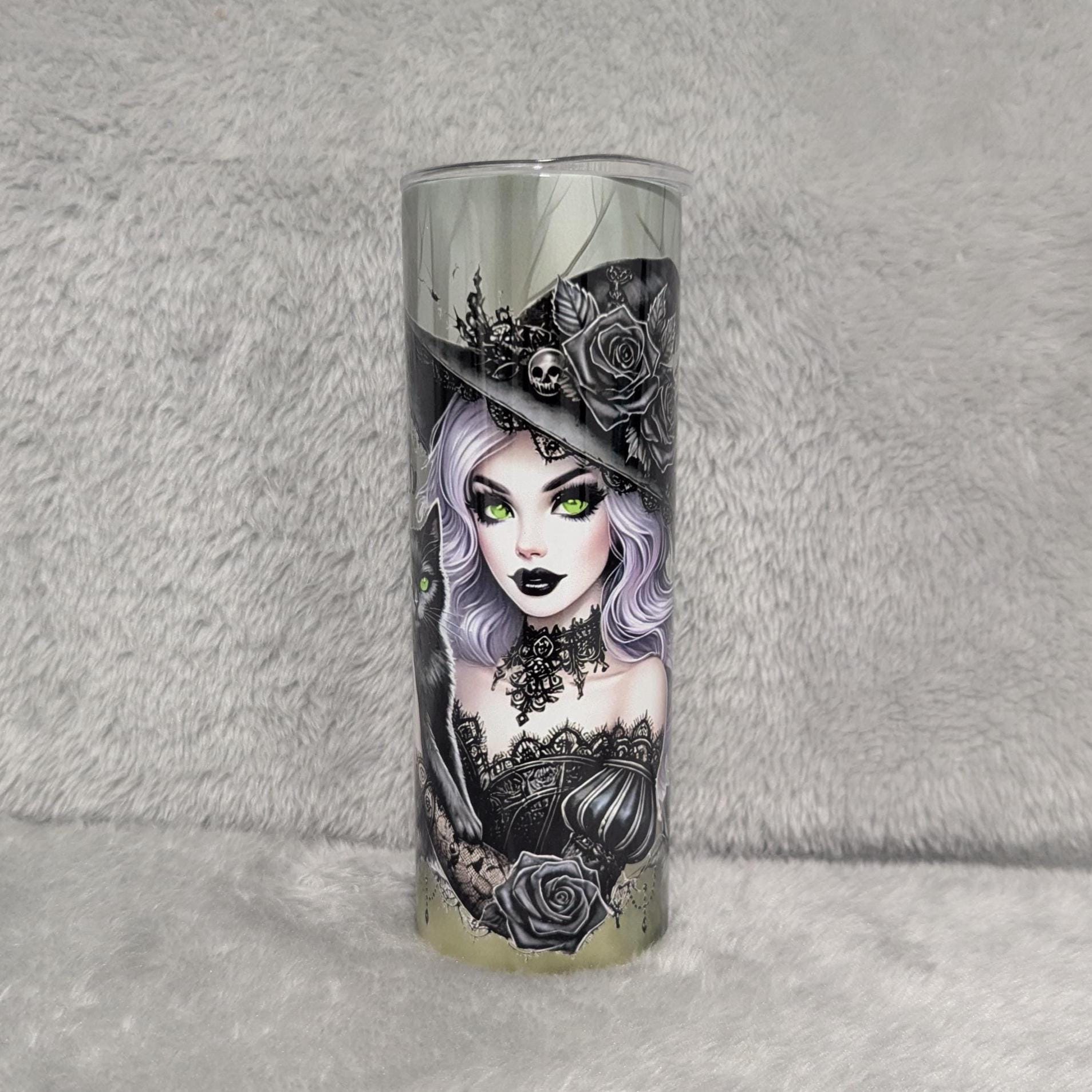 Witch With Black Cat Tumbler Can Be Personalized, Halloween Gift, Gift For Her, 20oz Tumbler With Reusable Straw, Hot Or Cold Beverages