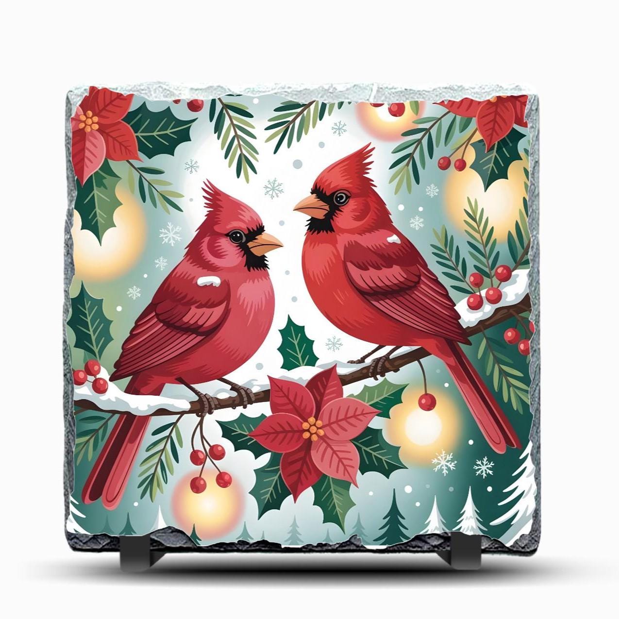 Slate Christmas Cardinal Picture With Display Legs