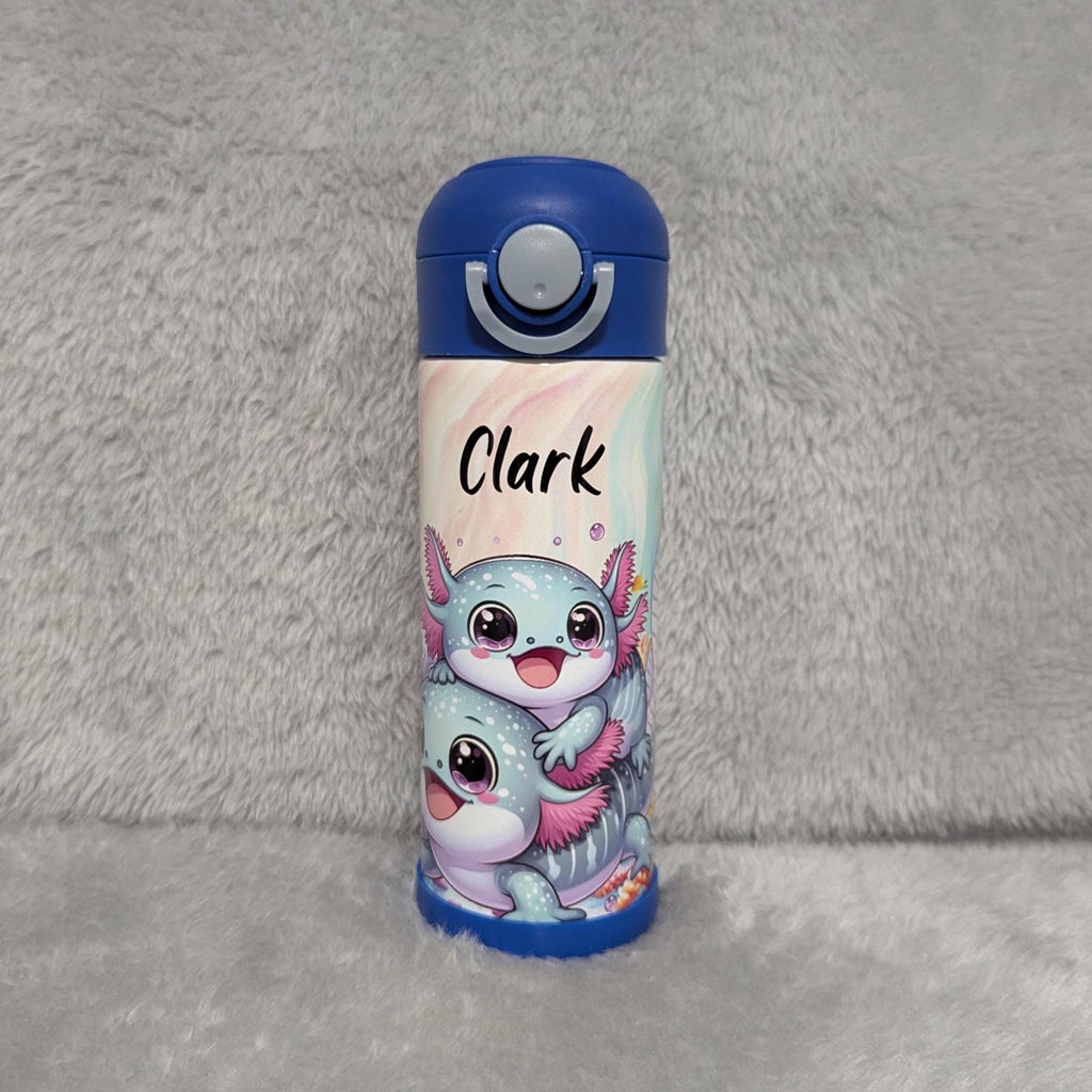 Kids Axolotl Water Bottle 12oz With Reusable Straw Can Be Personalized