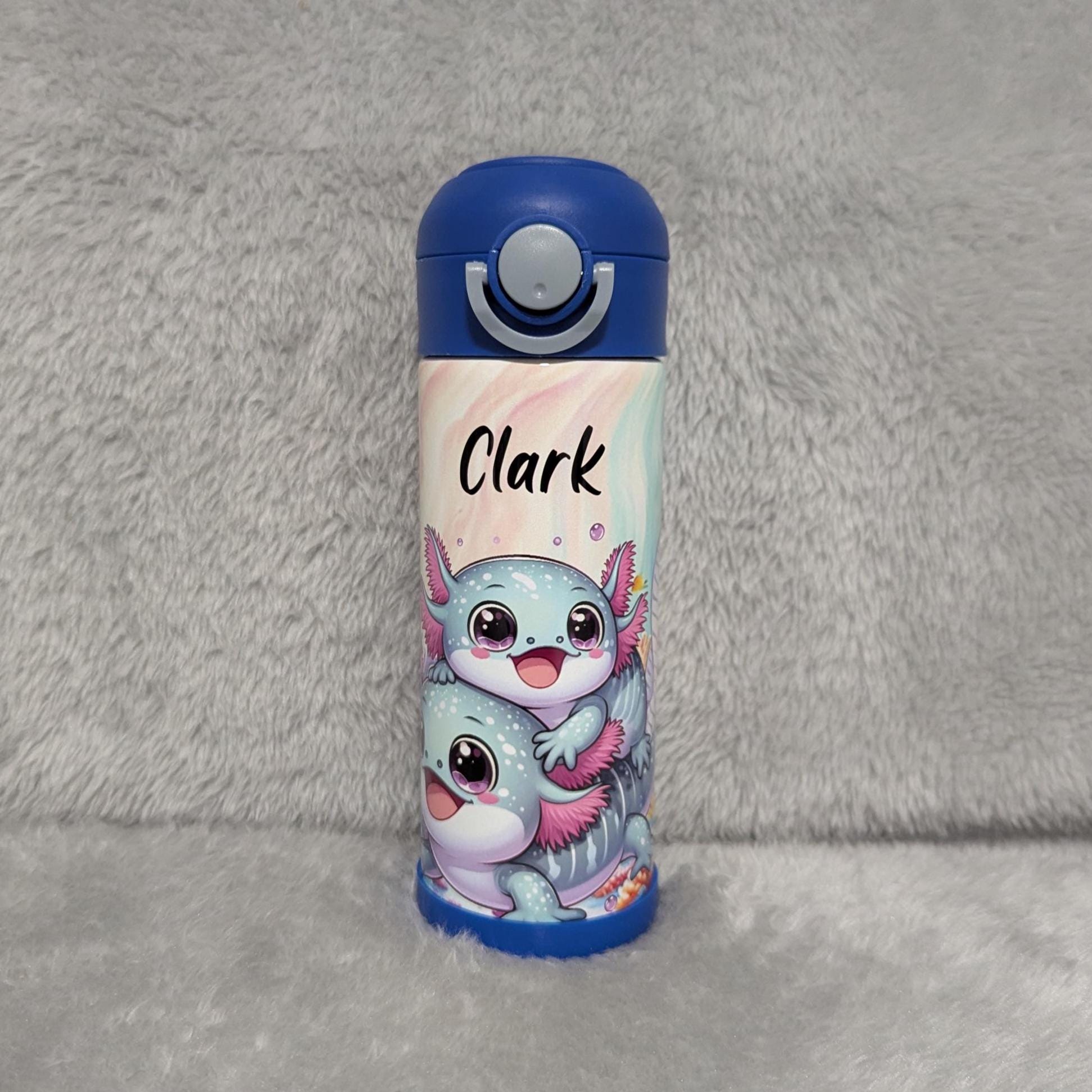Kids Axolotl Water Bottle 12oz With Reusable Straw Can Be Personalized