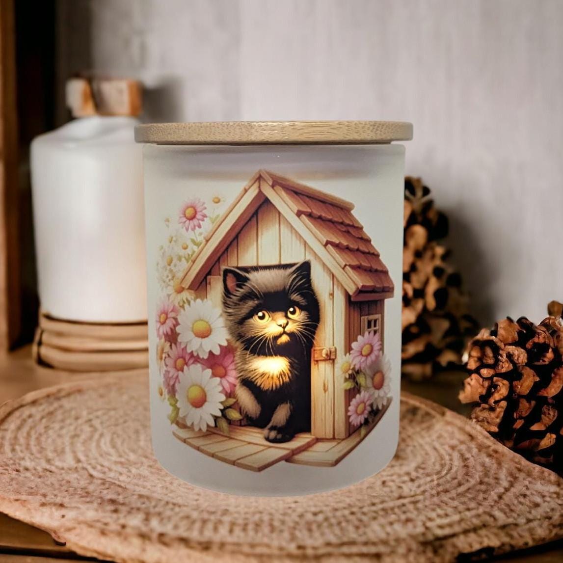 Black Kitten Candle Holder With A Battery Operated Flickering Tea Light