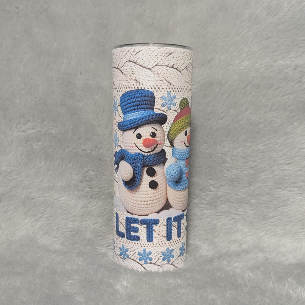 Crochet Design Snowman Tumbler Can Be Personalized, Let it Snow Snowmen, Tumbler Includes A Reusable Straw - For Hot Or Cold Drinks