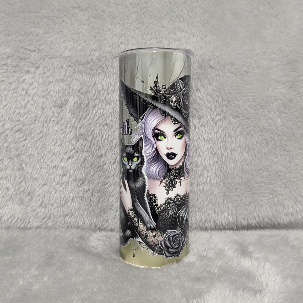Witch With Black Cat Tumbler Can Be Personalized, Halloween Gift, Gift For Her, 20oz Tumbler With Reusable Straw, Hot Or Cold Beverages