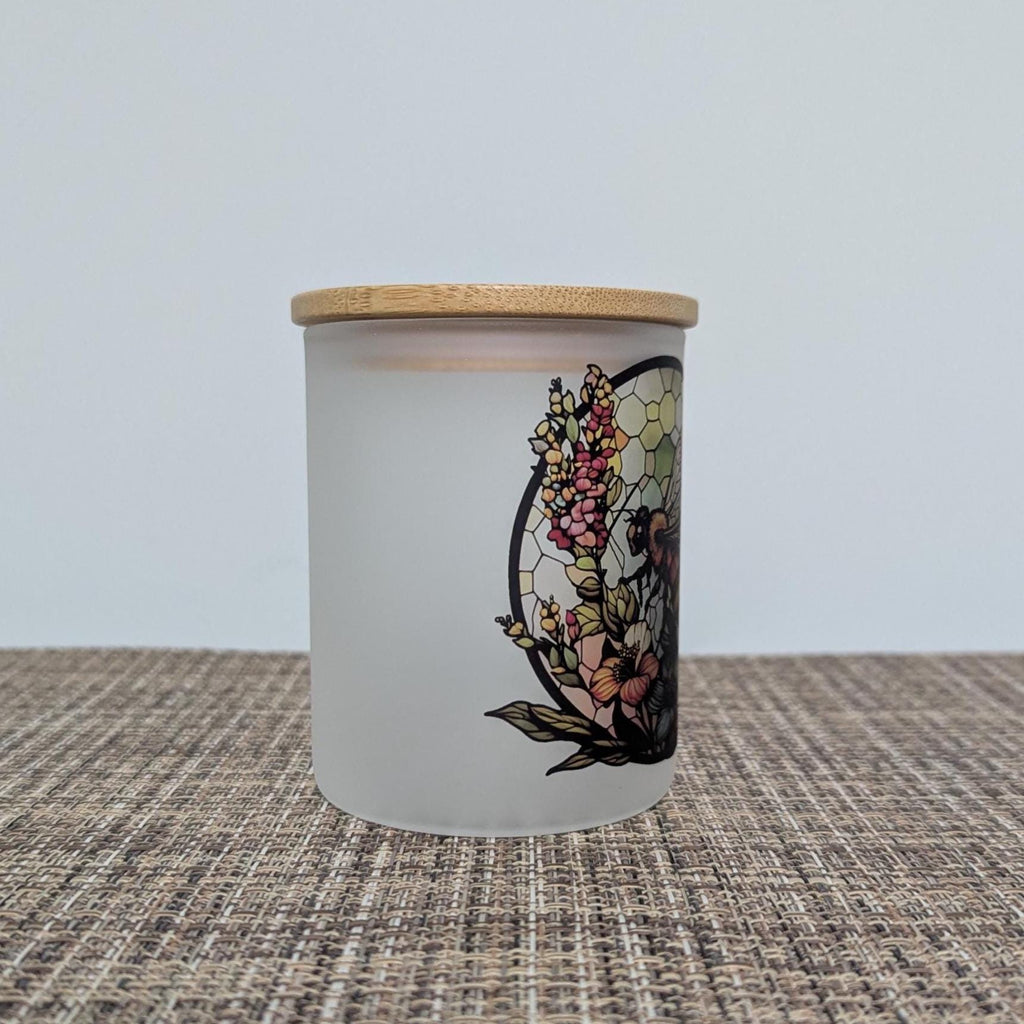 Stained Glass Bee Design Candle Holder With A Battery Operated Flickering Tea Light