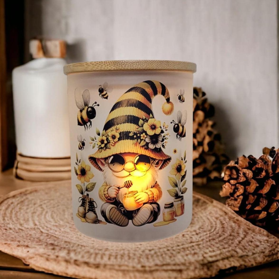 Bee Gnome Candle Holder With A Battery Operated Flickering Tea Light