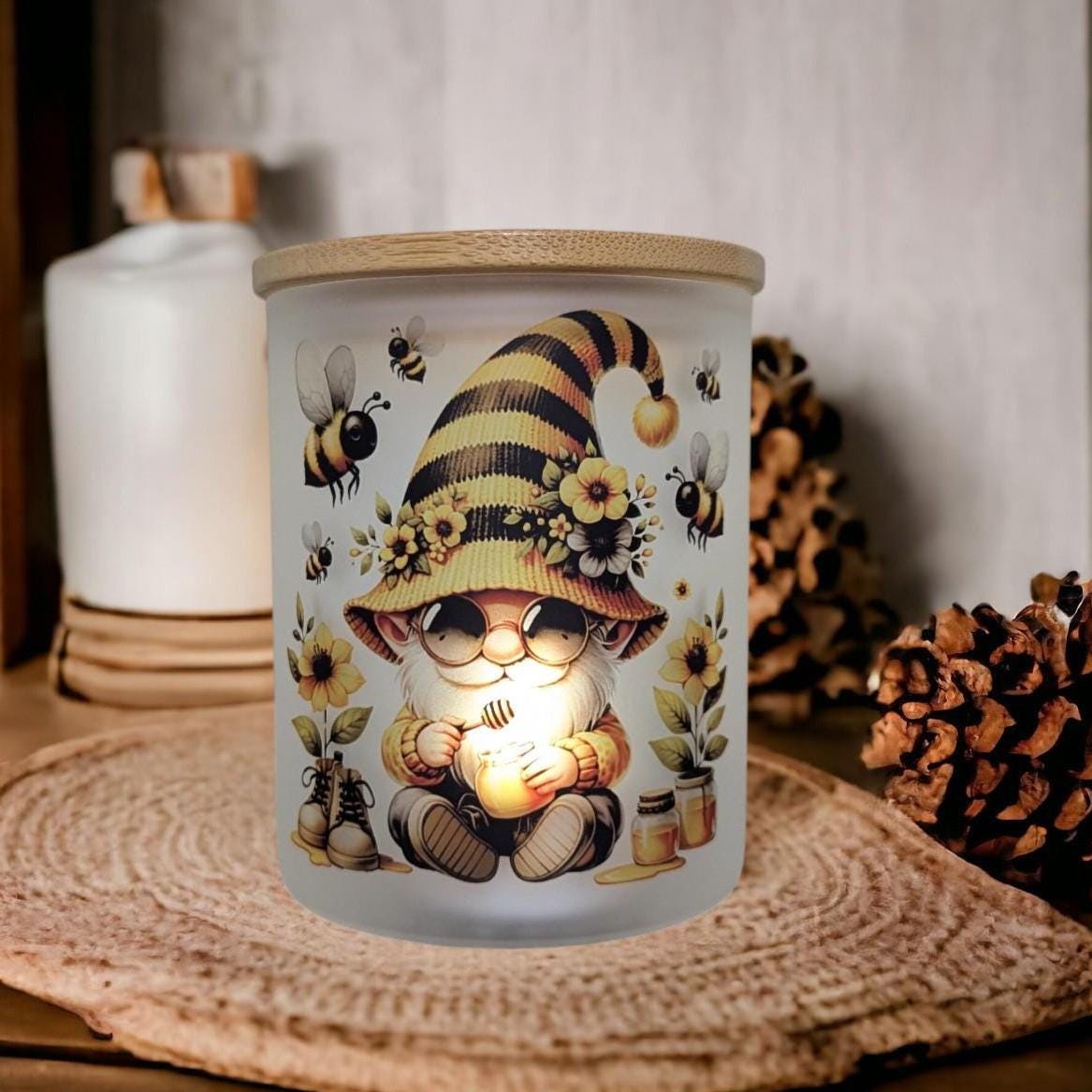 Bee Gnome Candle Holder With A Battery Operated Flickering Tea Light