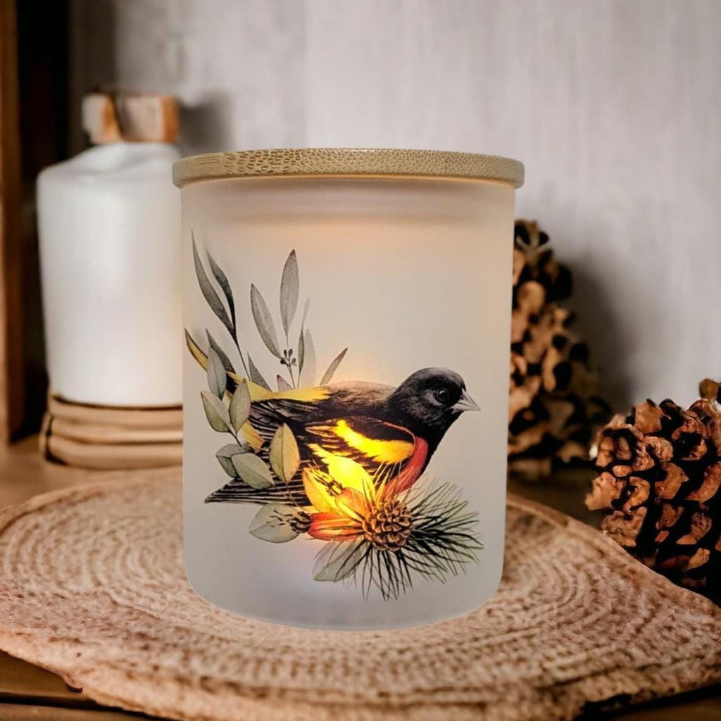 Oriole Bird Candle Holder With A Battery Operated Flickering Tea Light