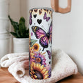 Beautiful Butterflies and Sunflowers Tumbler 20oz With Reusable Straw, Can Be Personalized
