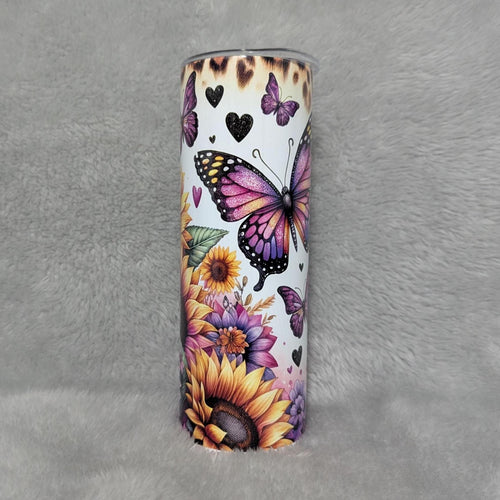 Beautiful Butterflies and Sunflowers Tumbler 20oz With Reusable Straw, Can Be Personalized