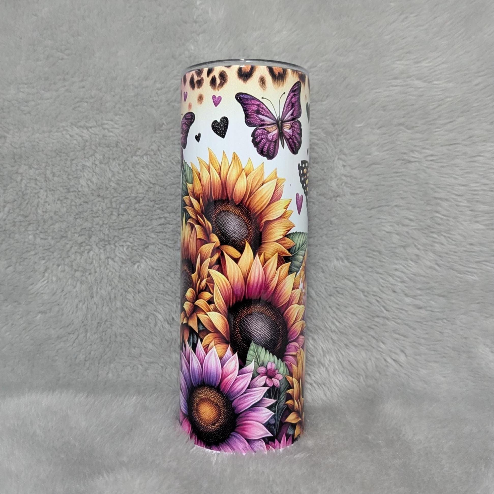 Beautiful Butterflies and Sunflowers Tumbler 20oz With Reusable Straw, Can Be Personalized