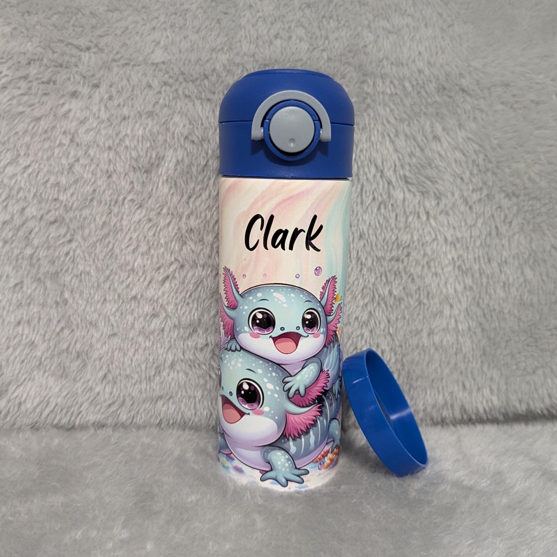 Kids Axolotl Water Bottle 12oz With Reusable Straw Can Be Personalized