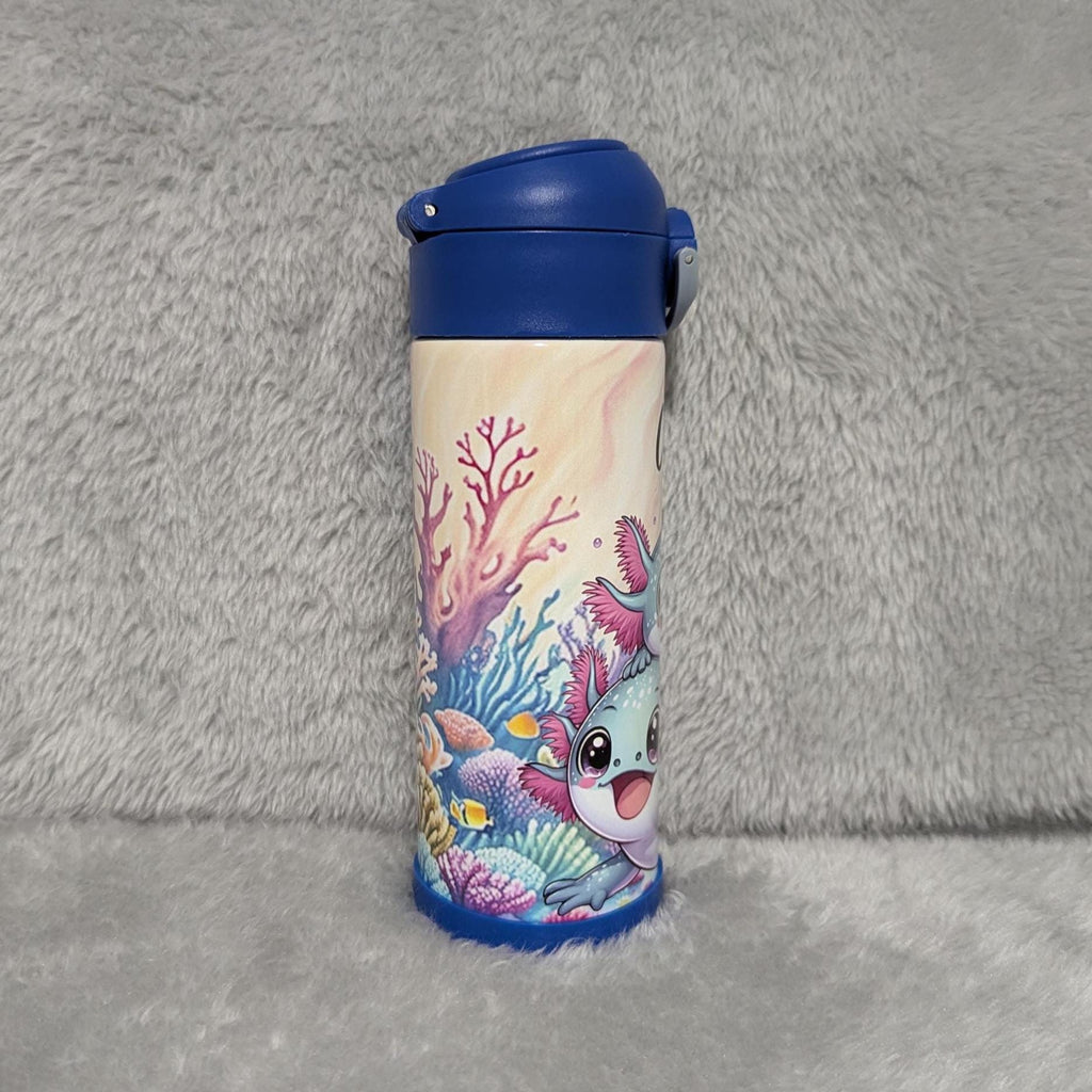 Kids Axolotl Water Bottle 12oz With Reusable Straw Can Be Personalized